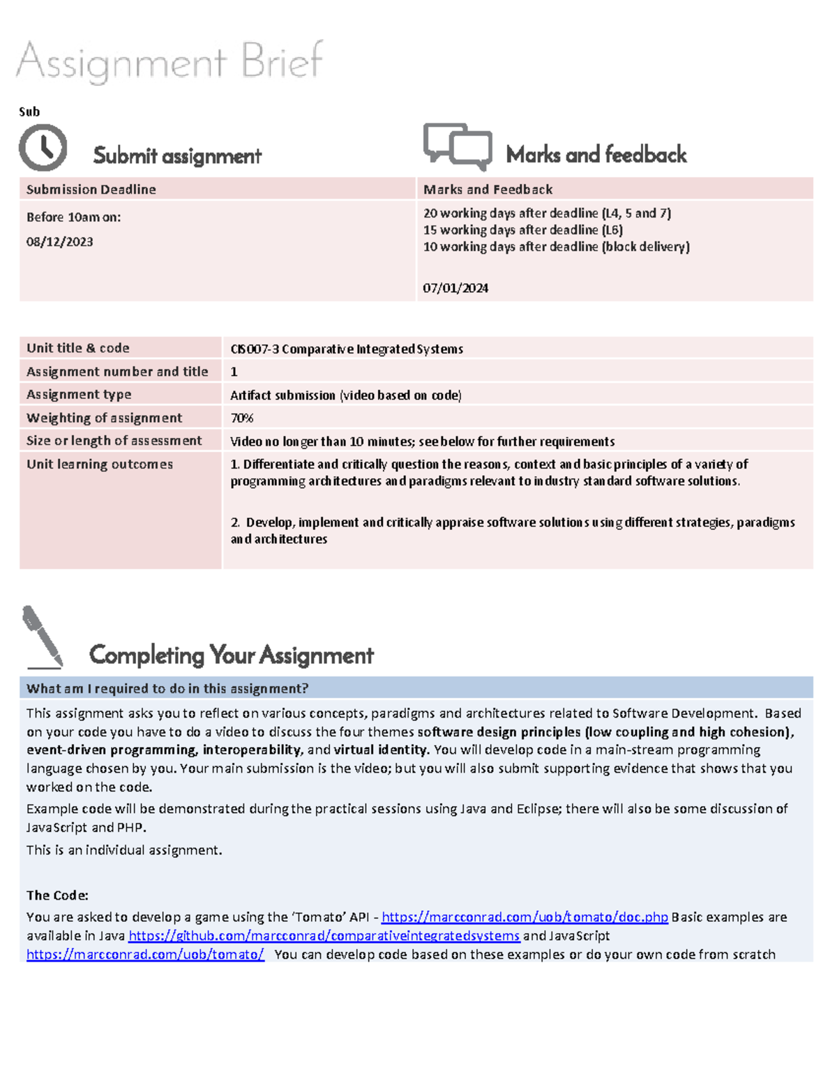 CIS007-3 Assignment Brief AY2324 SEM1 1 - Sub What am I required to do ...
