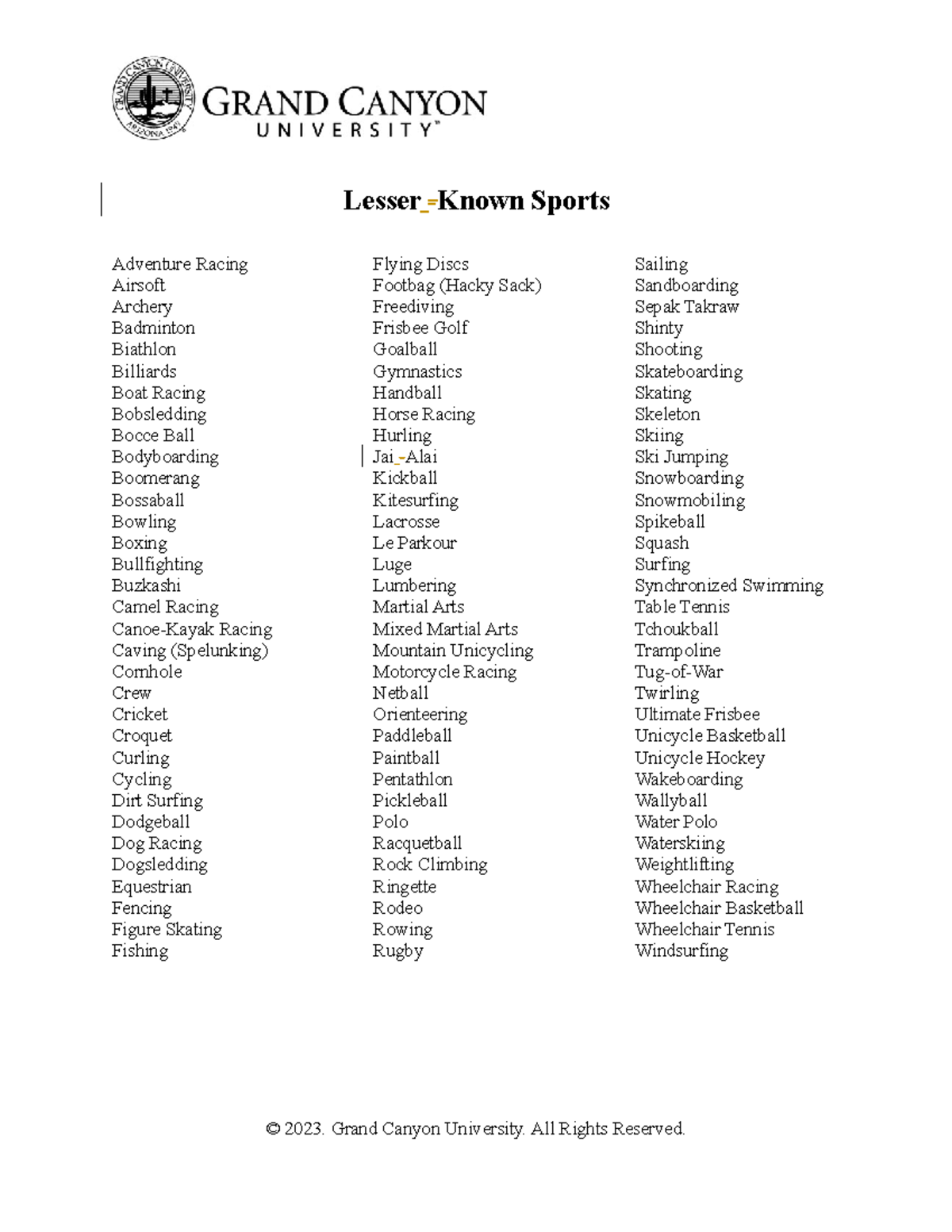 BUS 232 RS Lesser Known Sports - Lesser - Known Sports Adventure Racing ...