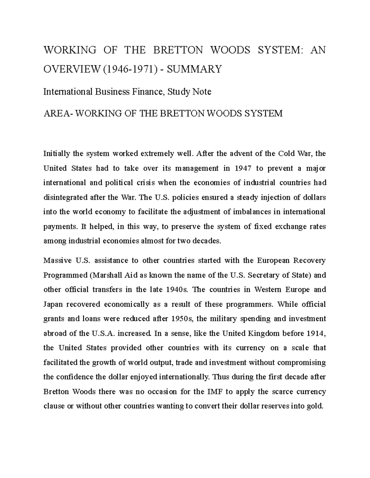 Working OF THE Bretton Woods System - WORKING OF THE BRETTON WOODS ...