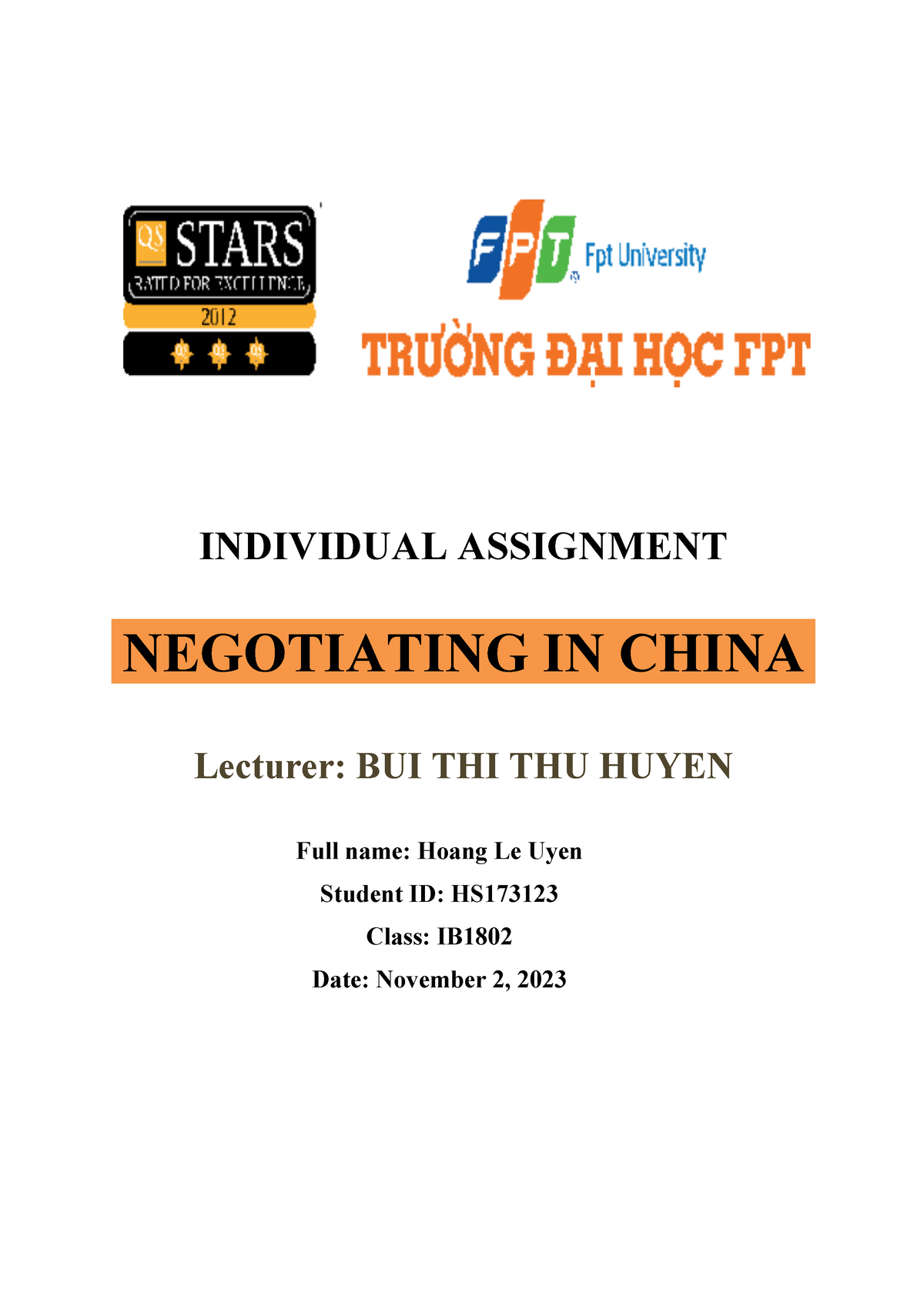 IBC201 Individual Assignment - INDIVIDUAL ASSIGNMENT NEGOTIATING IN ...