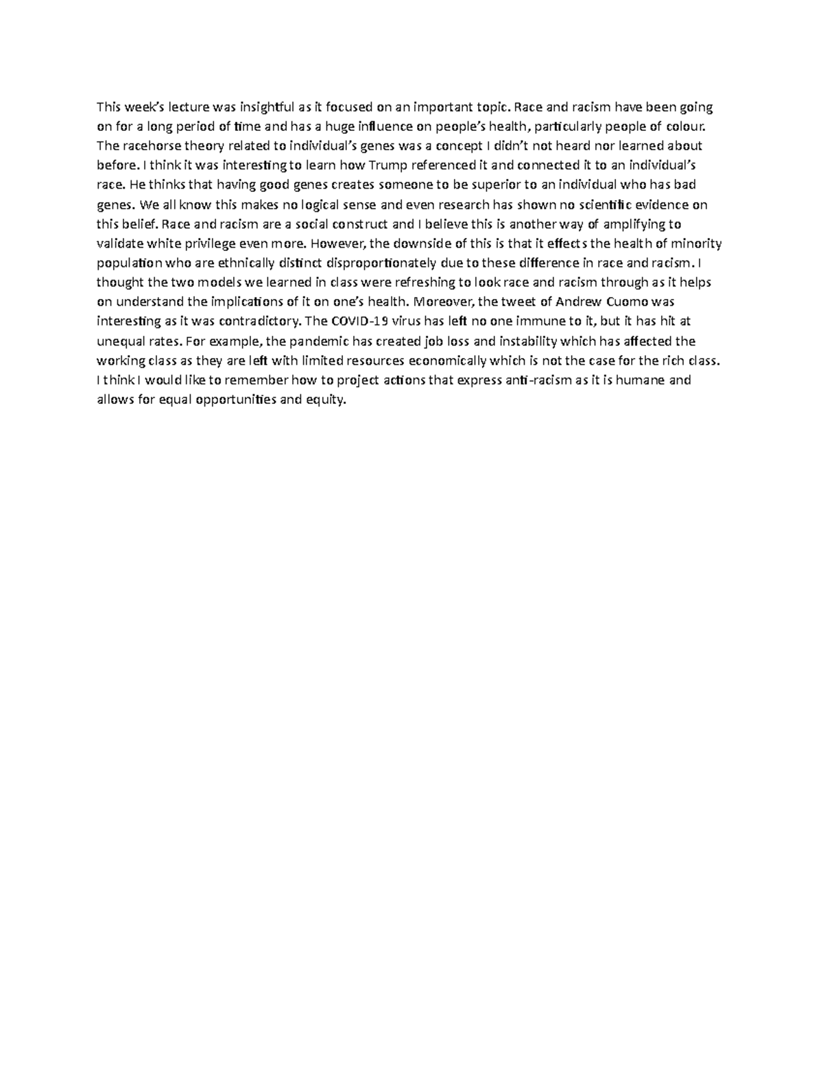 6 - reflection - This week’s lecture was insightful as it focused on an ...