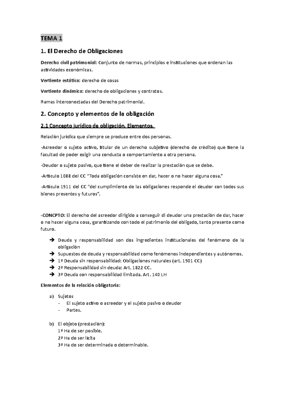 TEMA 1 - Apuntes 1 - TEMA 1 1. El Derecho de Obligaciones Derecho civil ...
