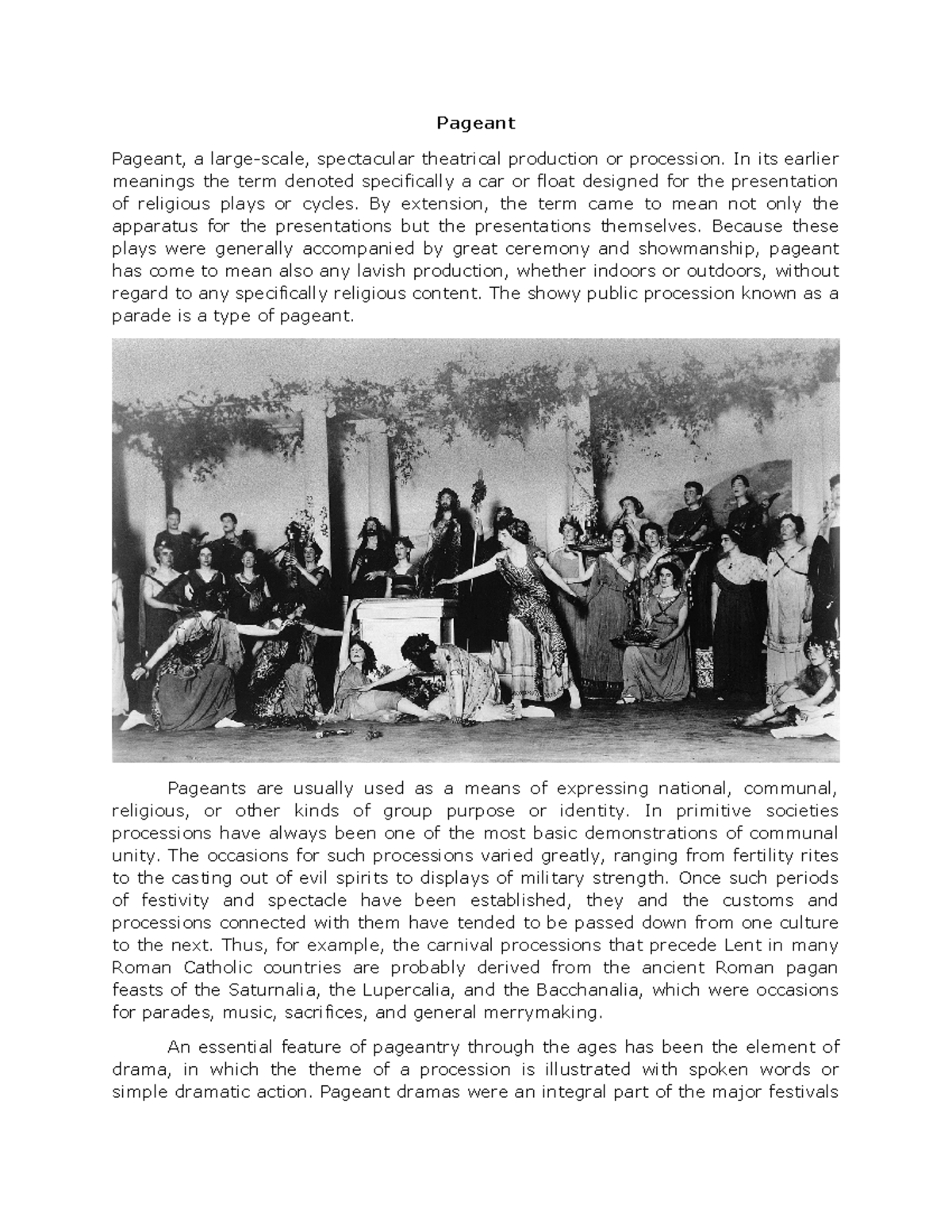 Pageant - Pageant Pageant, a large-scale, spectacular theatrical ...