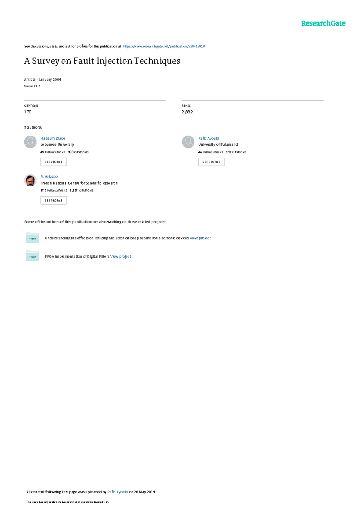 A Survey on Fault Injection Techniques See discussions, stats, and