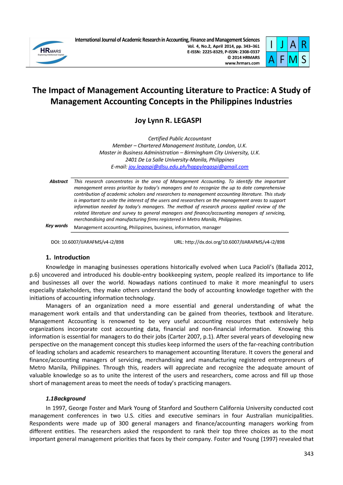 research paper on management accounting