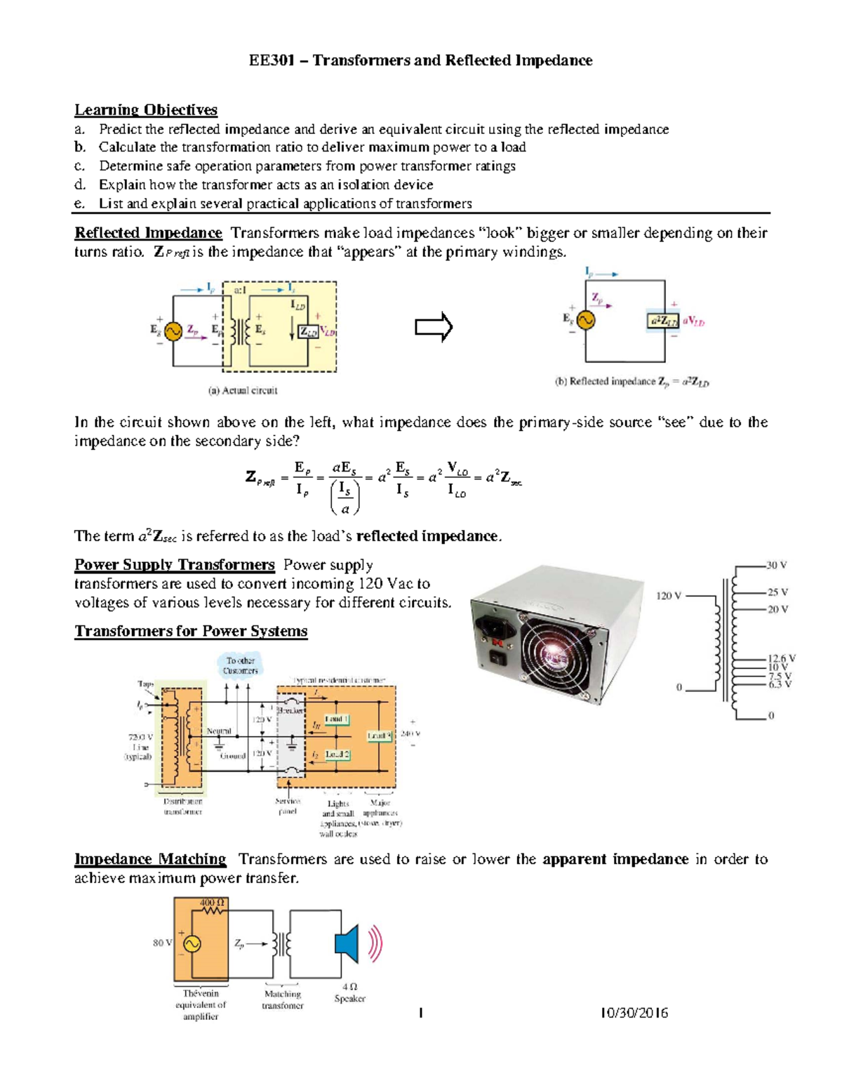 EE301 Lesson 25 Transformers And Reflected Impedance - EE301 ...