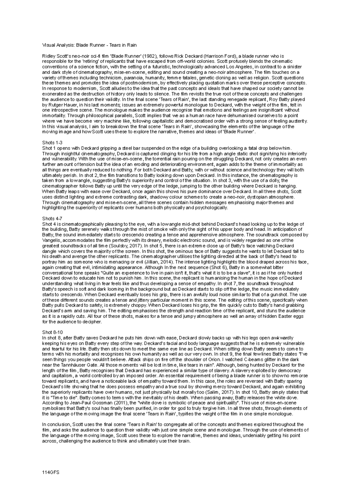 Visual Analysis Assignment - KPB207 - Film And Television - StuDocu