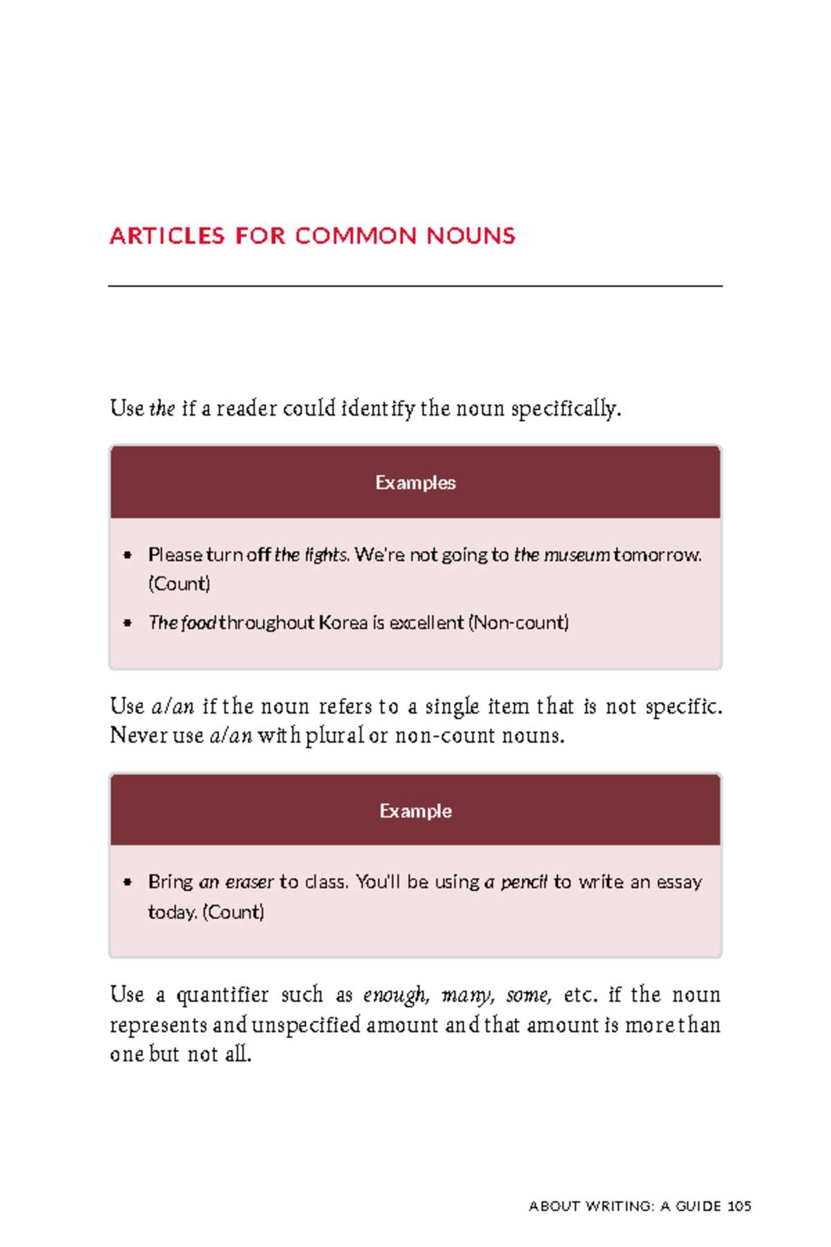 About writing a guide 22 - ARTICLES FOR COMMON NOUNS Use the if a ...
