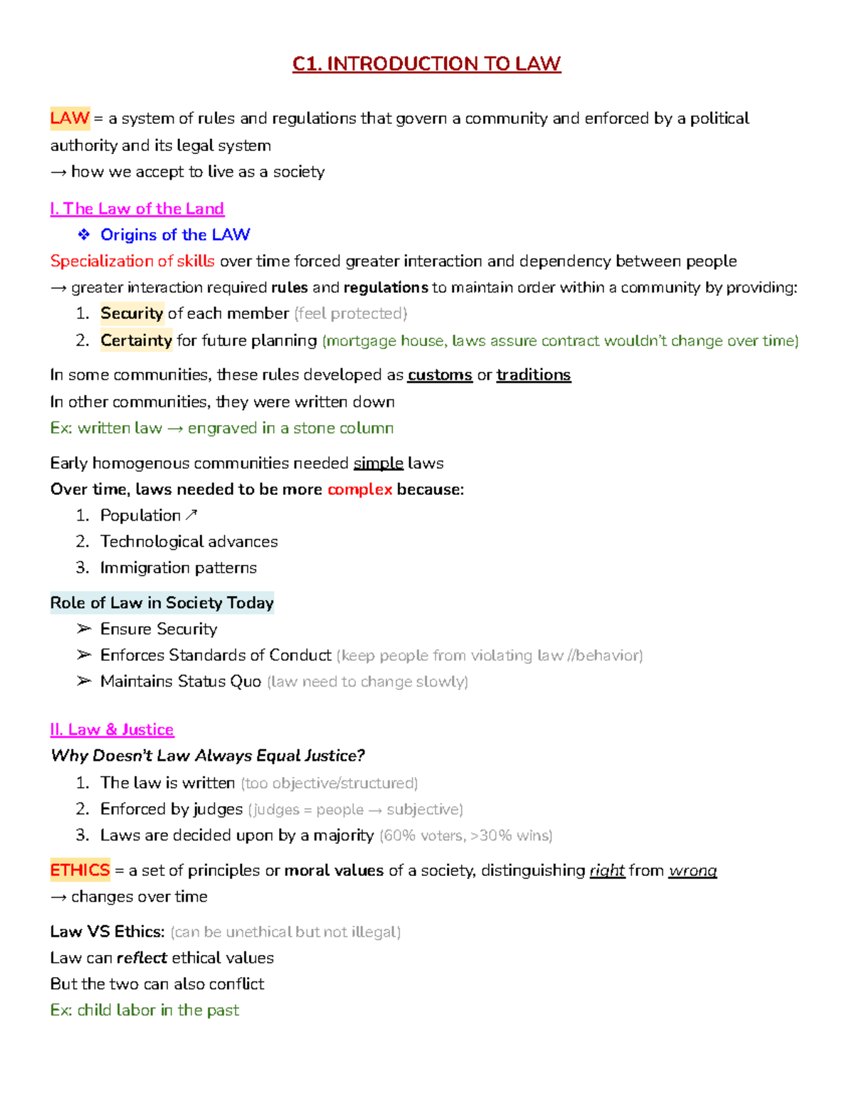 Chapter 1 - Introduction - C1. INTRODUCTION TO LAW LAW = A System Of ...