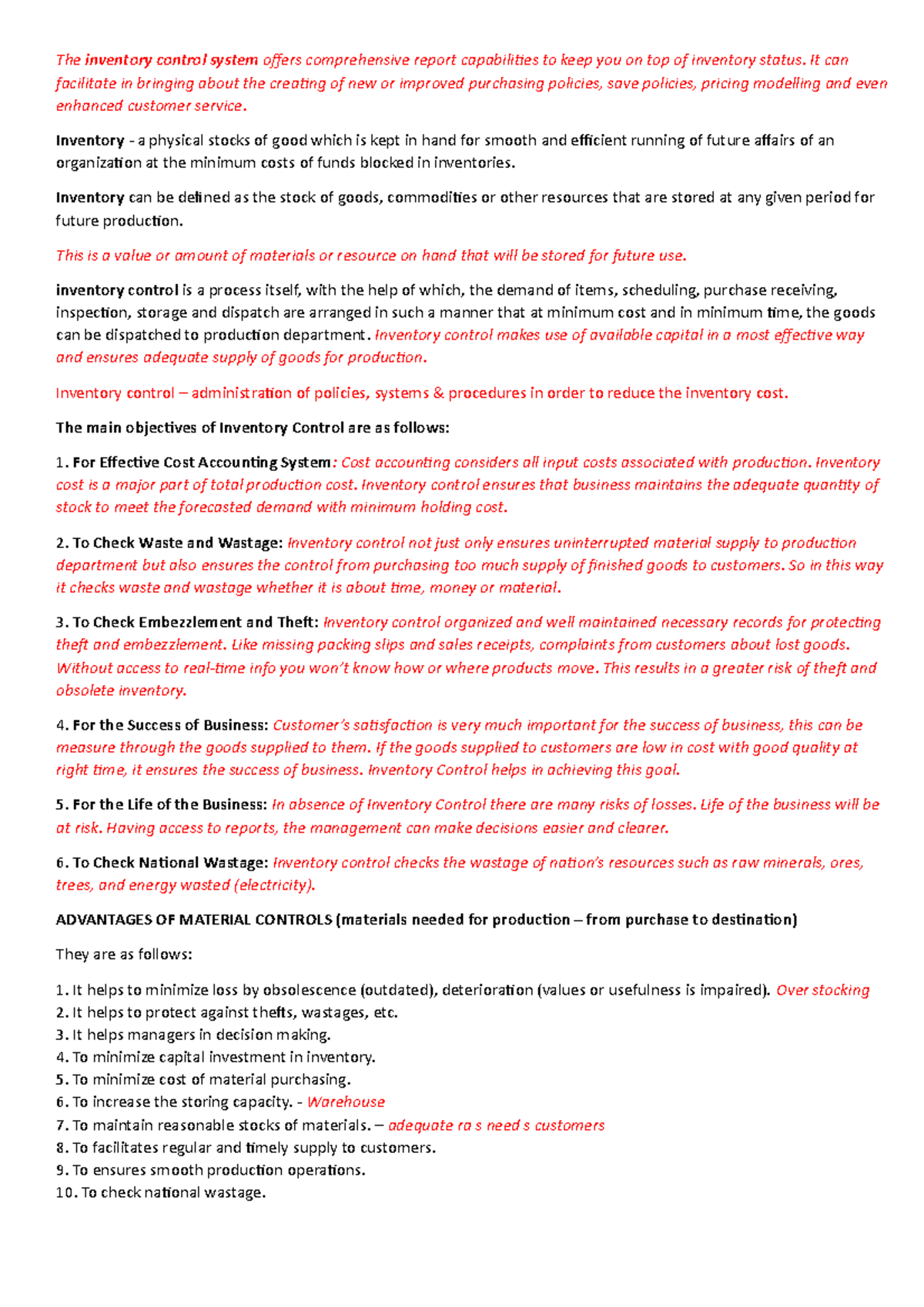 Inventory Control Models - The inventory control system offers ...