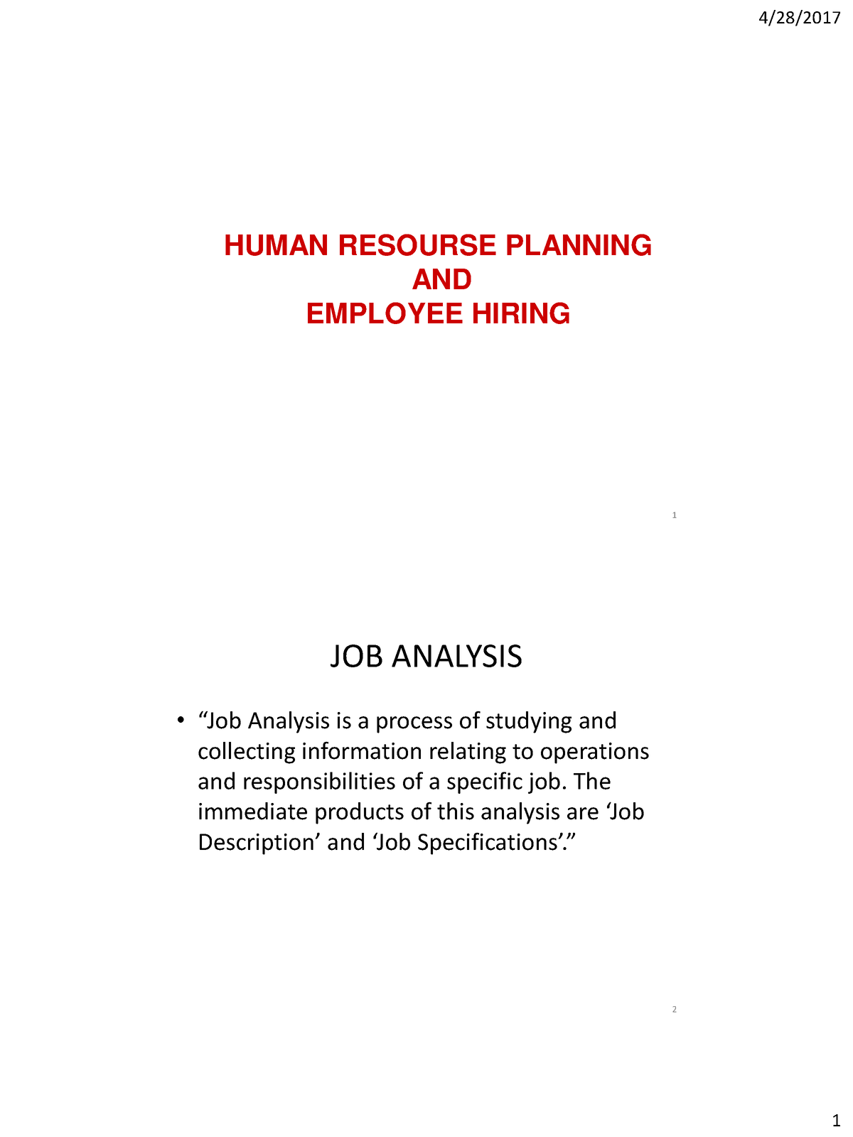 UNIT 2 HRM - Lecture Notes for Human Resource Management. - 4- HUMAN ...