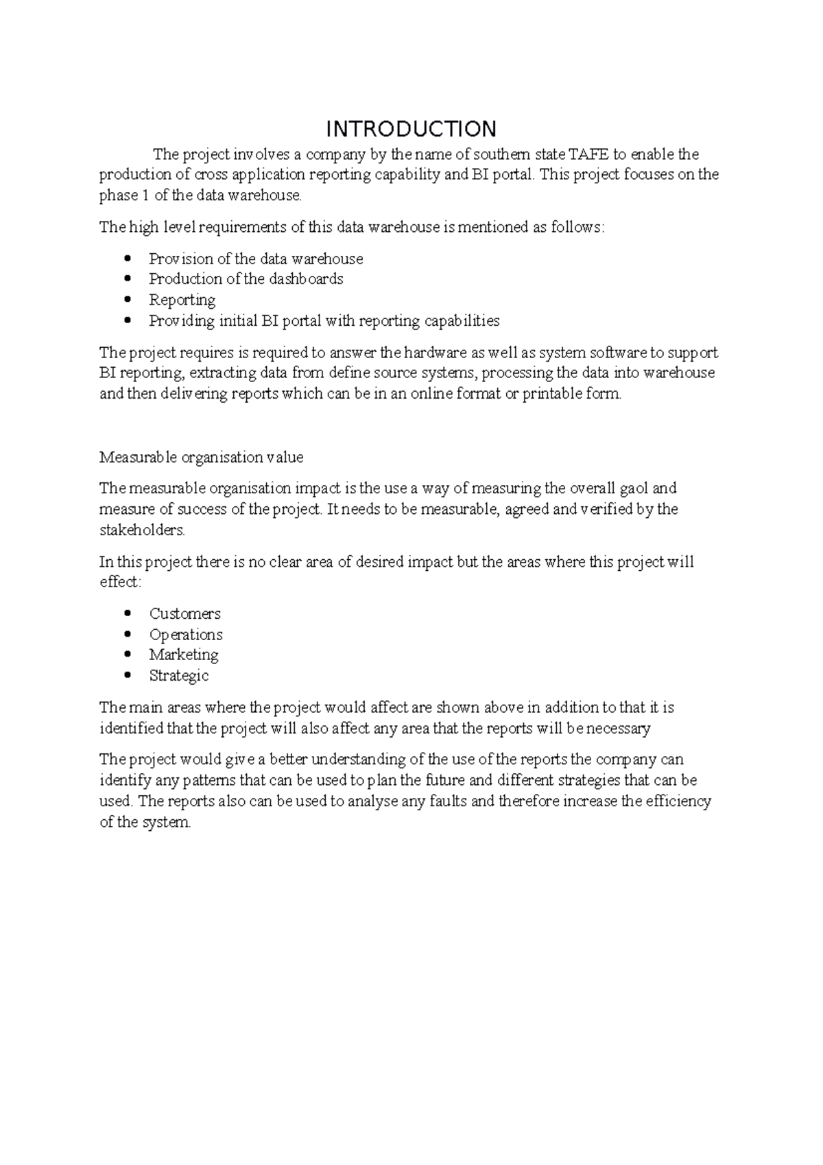 Final 1 - INTRODUCTION The project involves a company by the name of ...