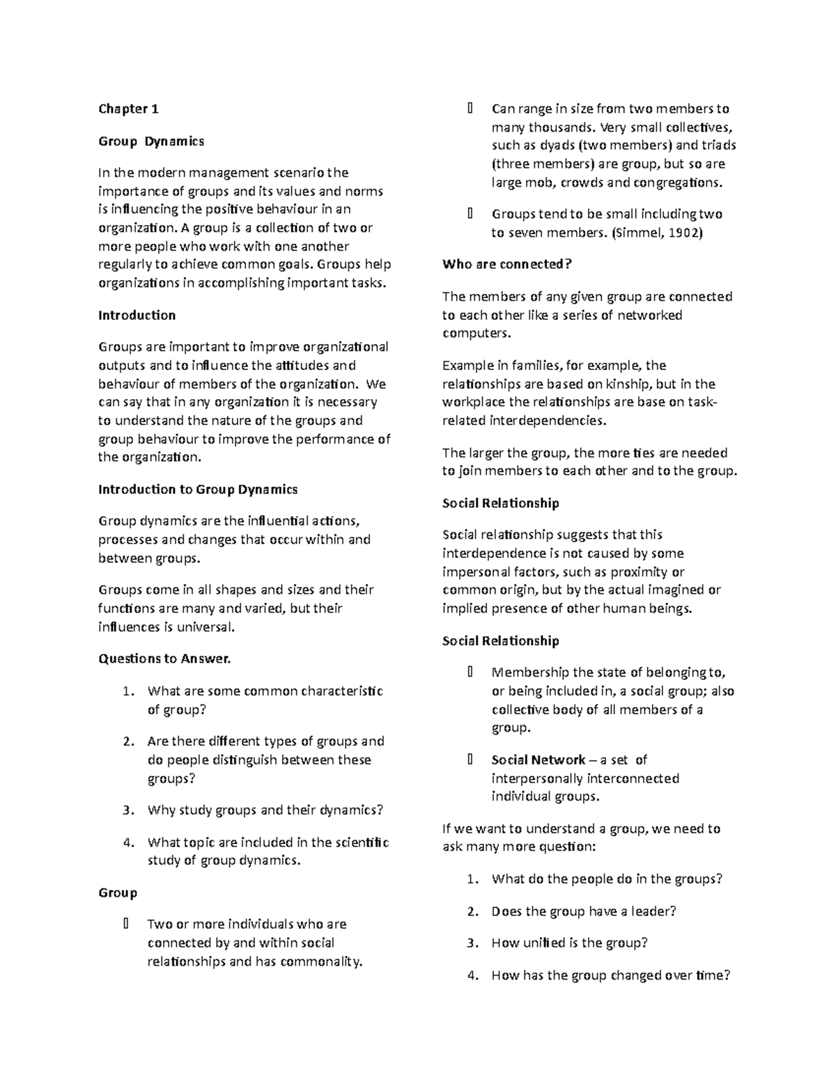 Group Dynamics Chapter 1 and Chapter 2 - Chapter 1 Group Dynamics In ...