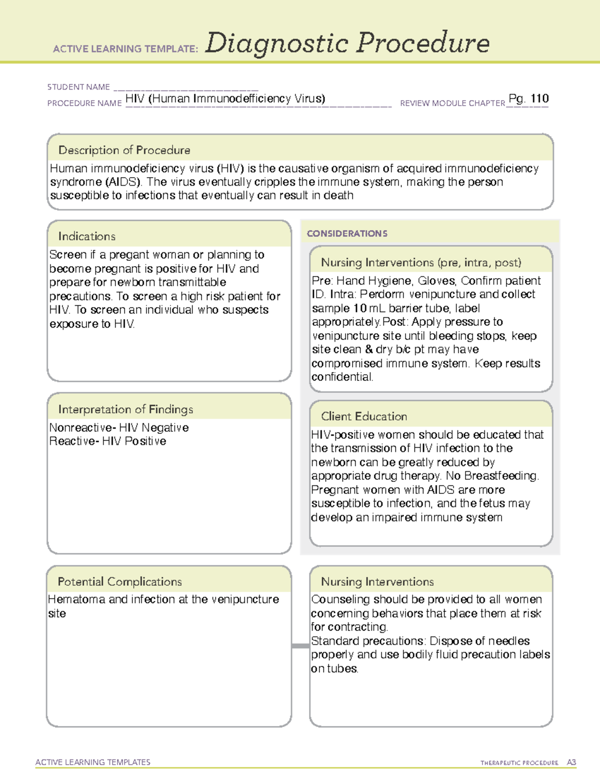 HIV - disorder - ACTIVE LEARNING TEMPLATES THERAPEUTIC PROCEDURE A ...