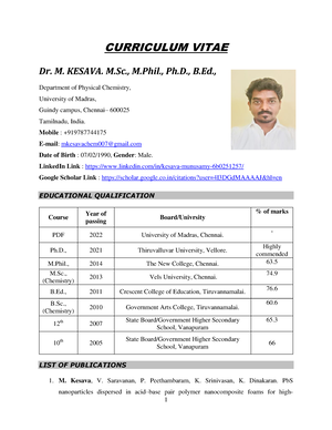 M Kesava Resume Academic - 1 KESAVA, M. Ph Department of Physical ...