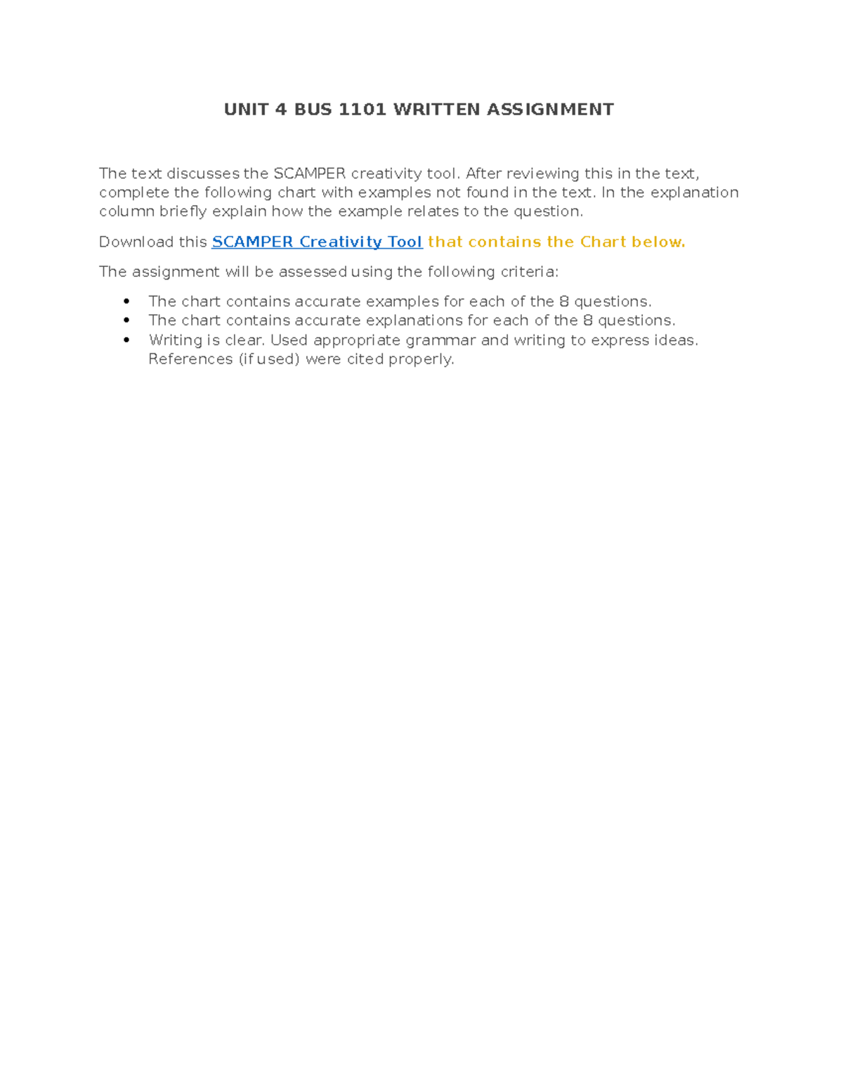 Written Assignment UNIT 4 BUS 1101 - BUS 1101 - UoPeople - Studocu