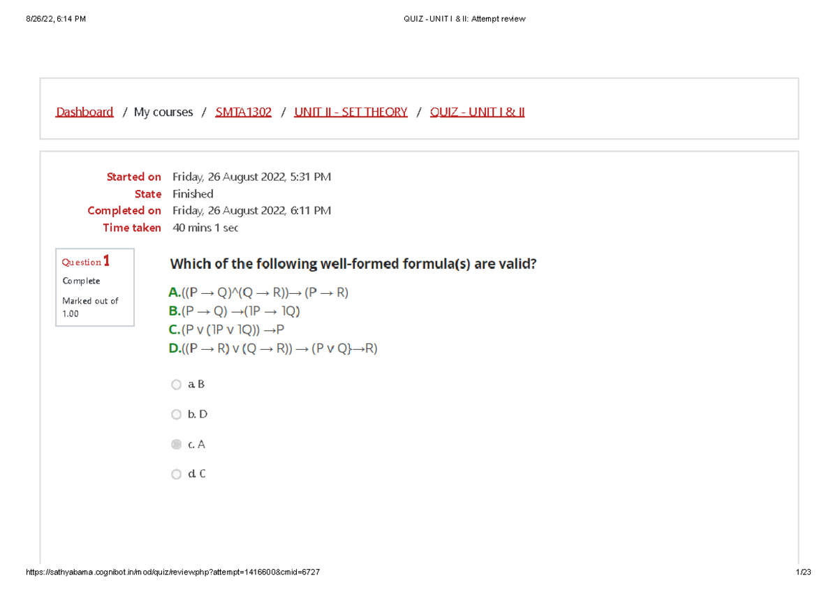 Discrete - Cse - Dashboard / My courses / SMTA1302 / UNIT II - SET ...