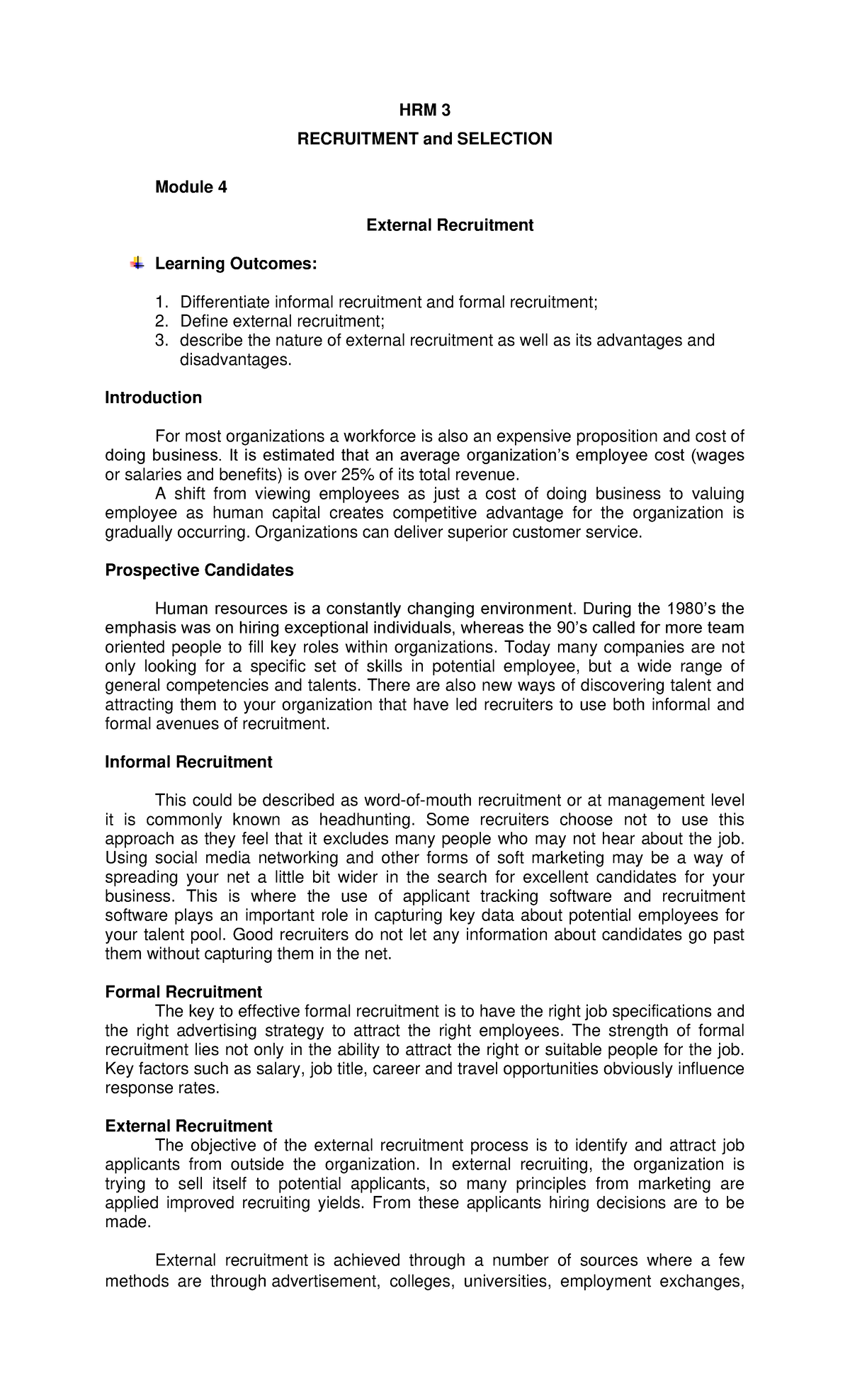 external-recruitment-human-resource-management-studocu