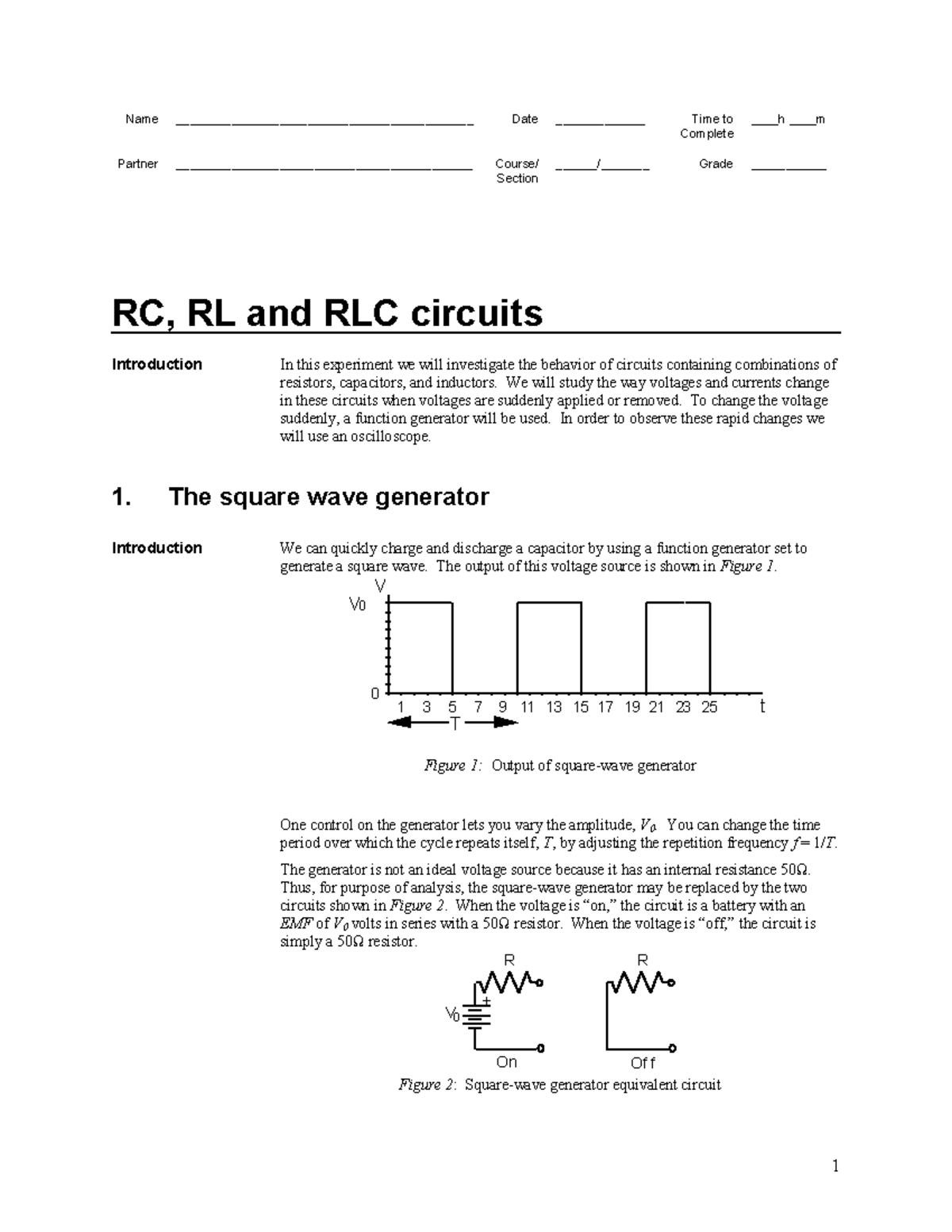 RC RL RLC 3 - The lab asssignmwnt - Name ...