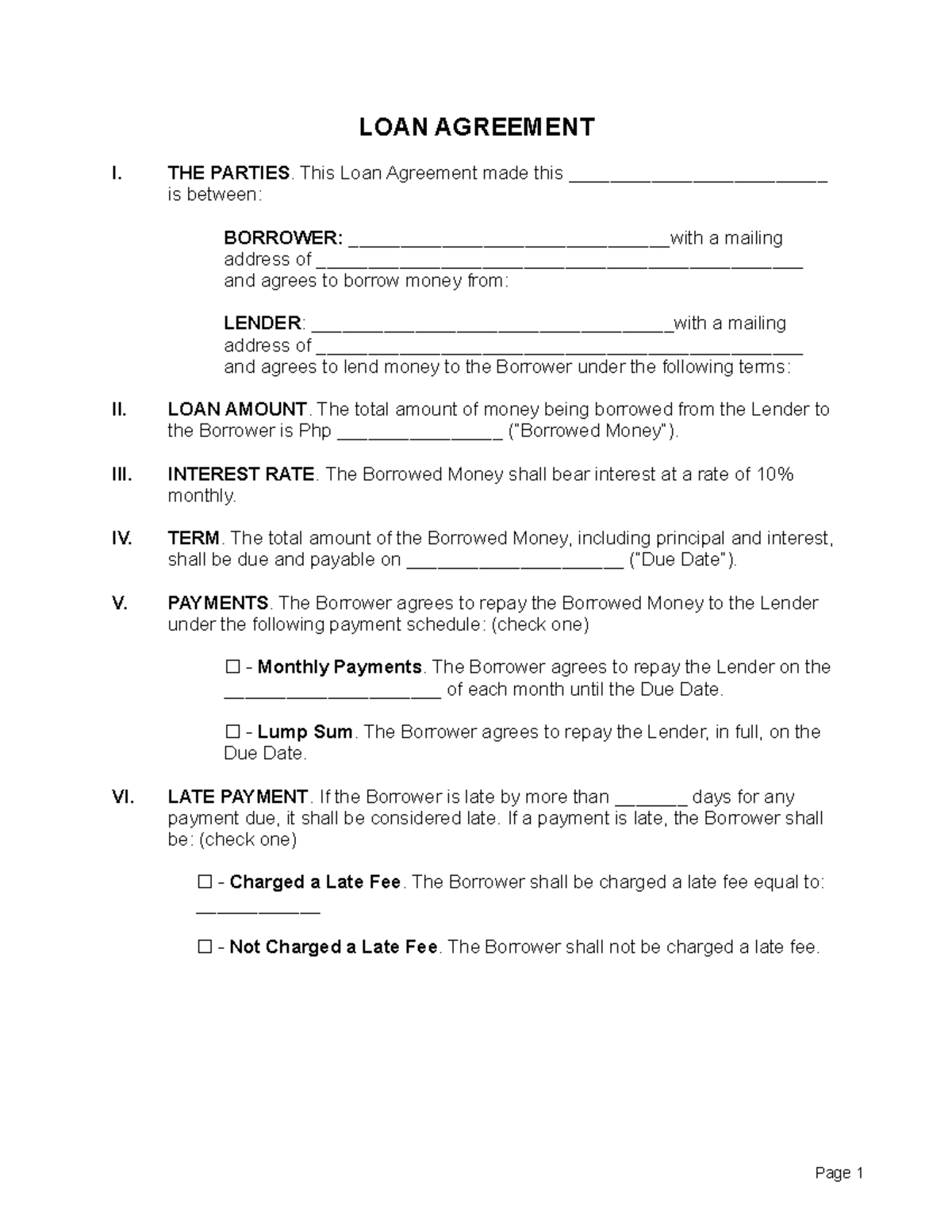 LOAN Agreement Final - letter - LOAN AGREEMENT I. THE PARTIES. This ...