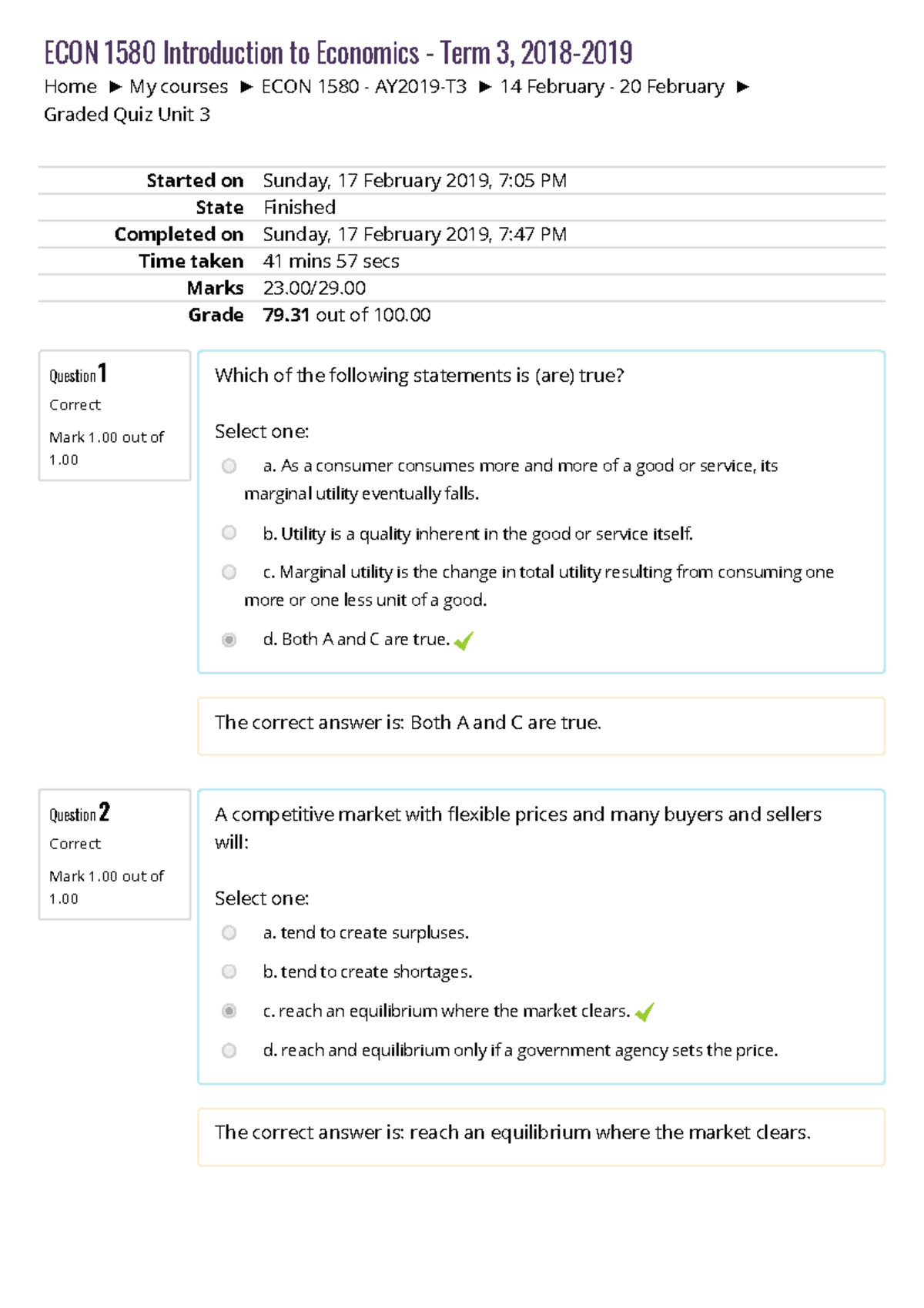 Graded Quiz Unit 3 - lkjhgvcvbnm, - Home My courses ECON 1580 - AY2019 ...