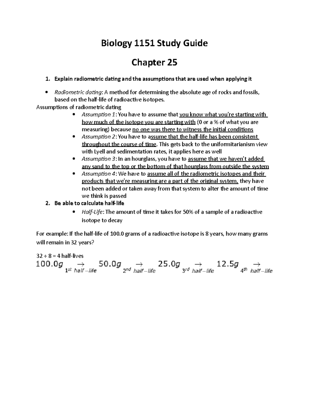 Chapter 25 Study Guide Copy - Biology 1151 Study Guide Chapter 25 1 ...