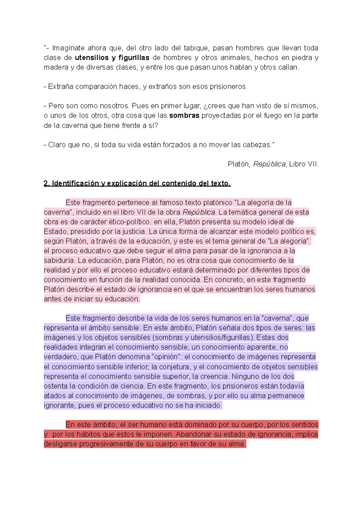 2. Identificación y explicación del contenido del texto - Platón ...