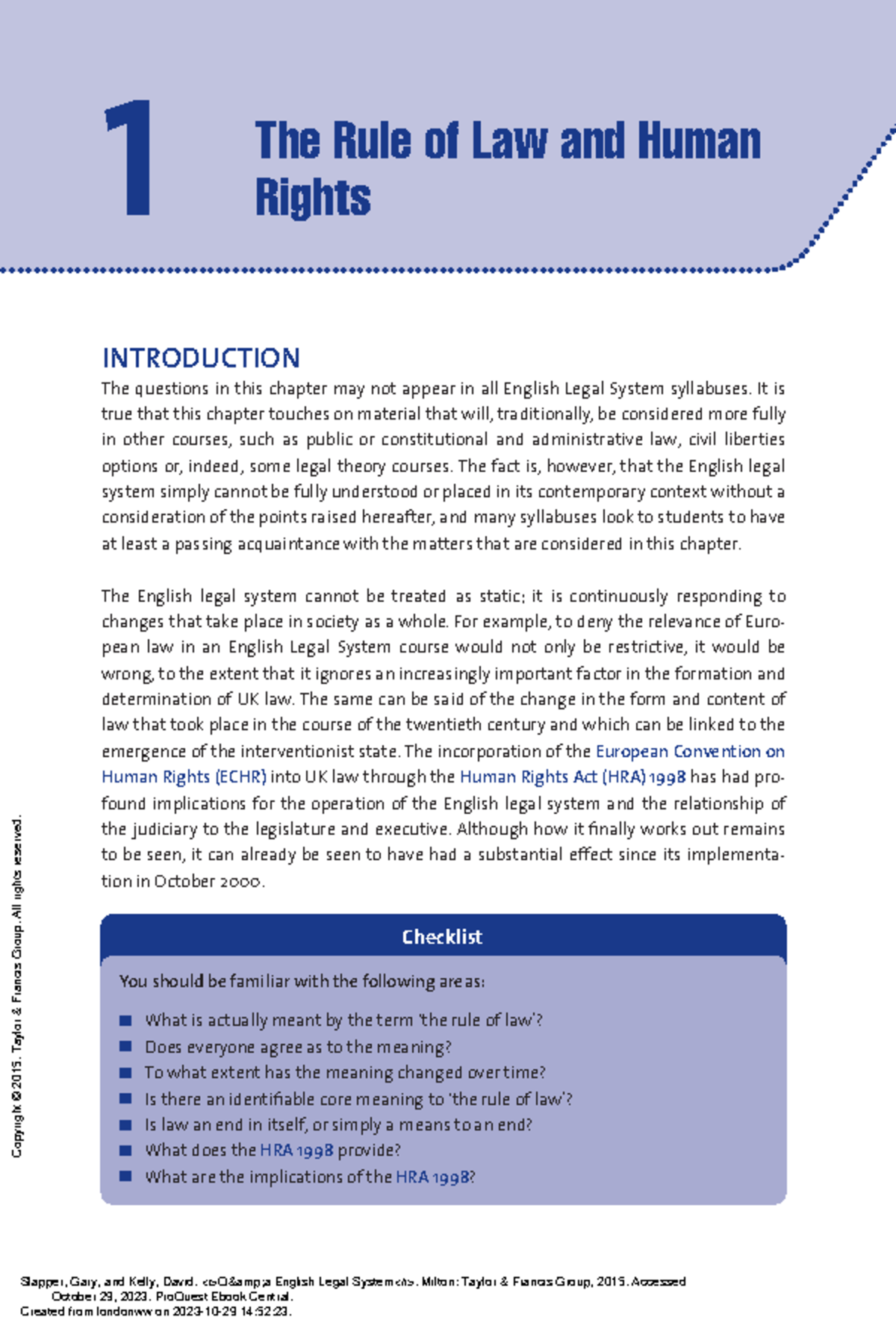 Q& a English Legal System - (1 The Rule of Law and Human Rights) - 1 ...