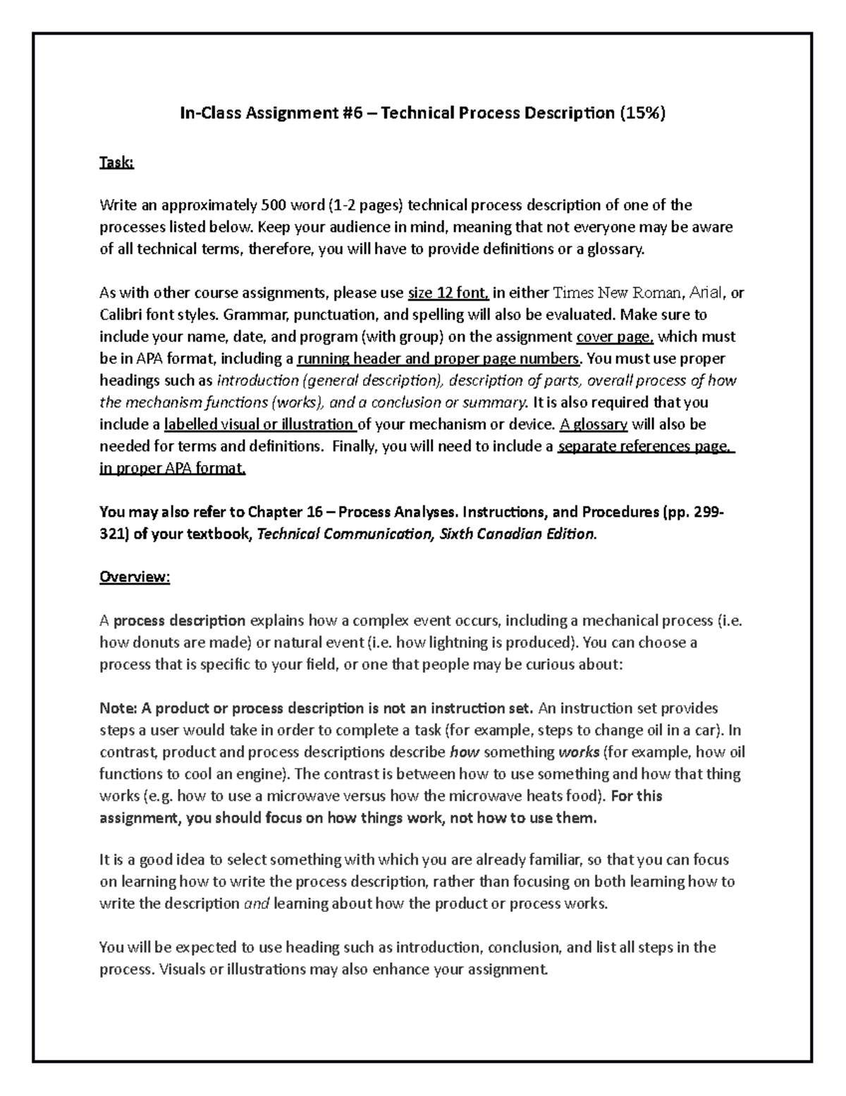 In-Class Assignment #6 - Technical Process Description - In-Class ...
