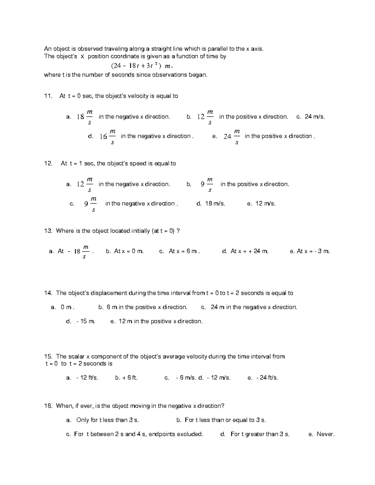 In Class First Calc Based Kinematics Prob Givenx(t) With Solution F2020 ...