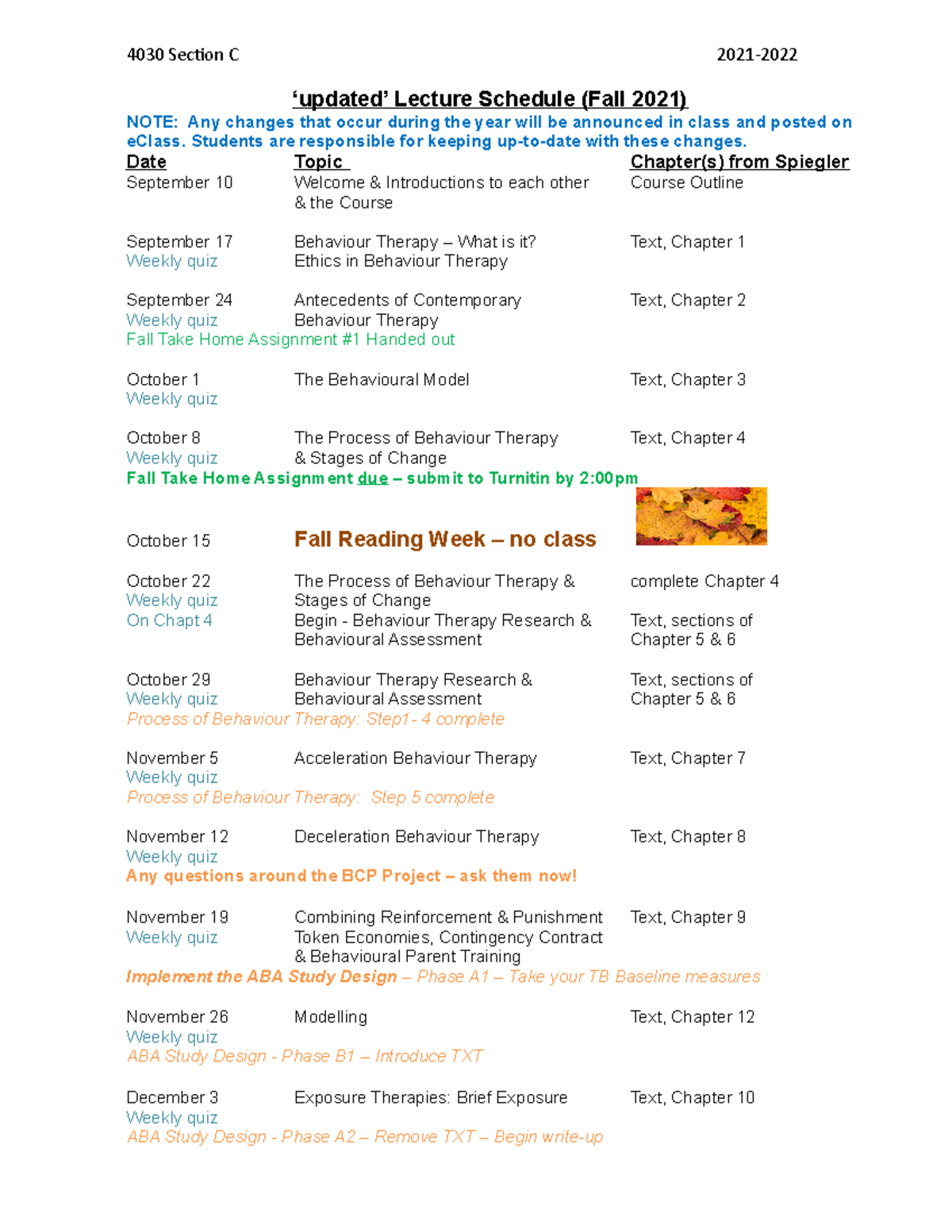 Changes To Schedule C For 2022 2021-2022 4030 Updated Fall Winter Lecture Schedule - 4030 Section C 2021-  'Updated' Lecture - Studocu