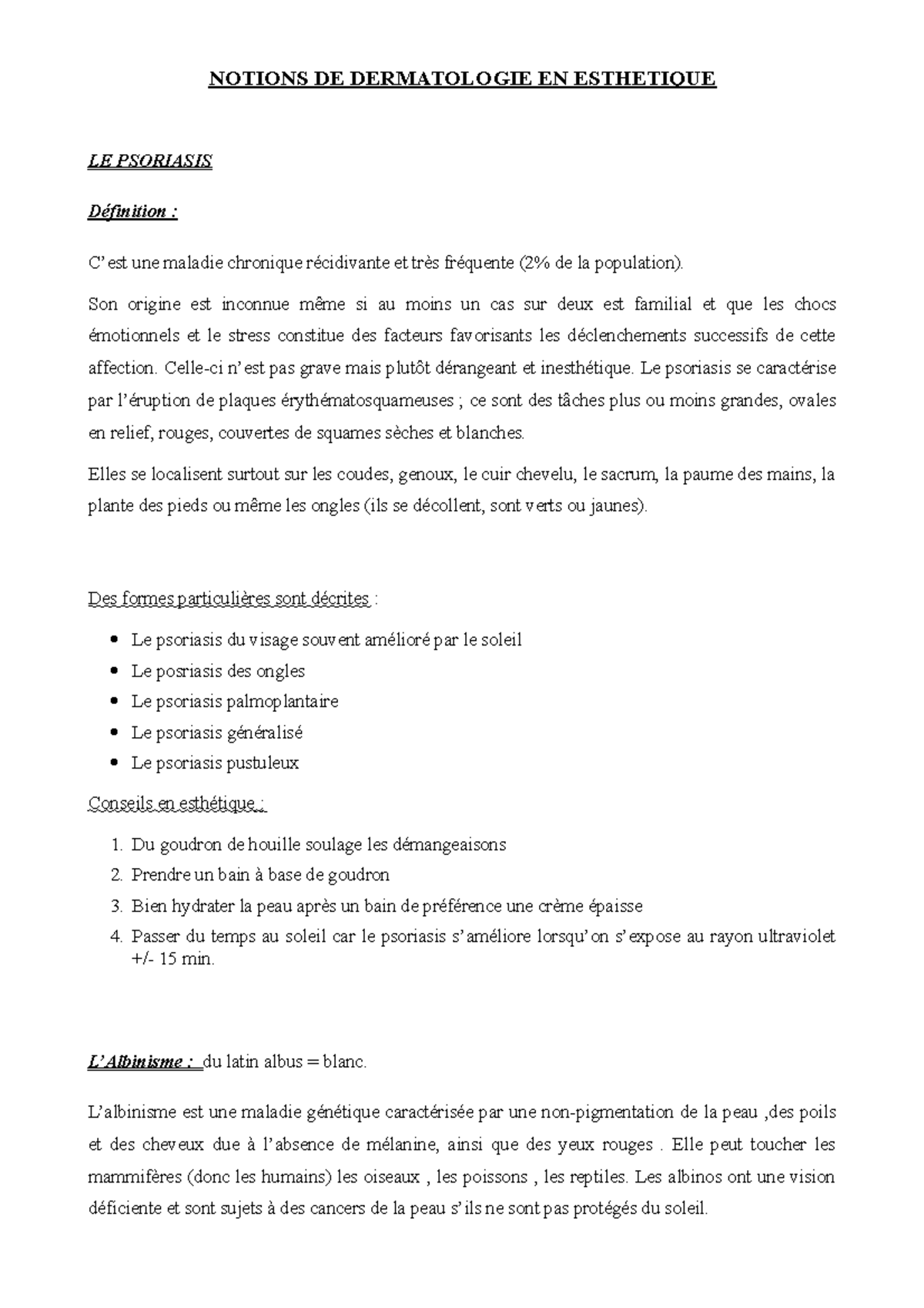 Dermatologie en Esthetique NOTIONS DE DERMATOLOGIE EN ESTHETIQUE LE