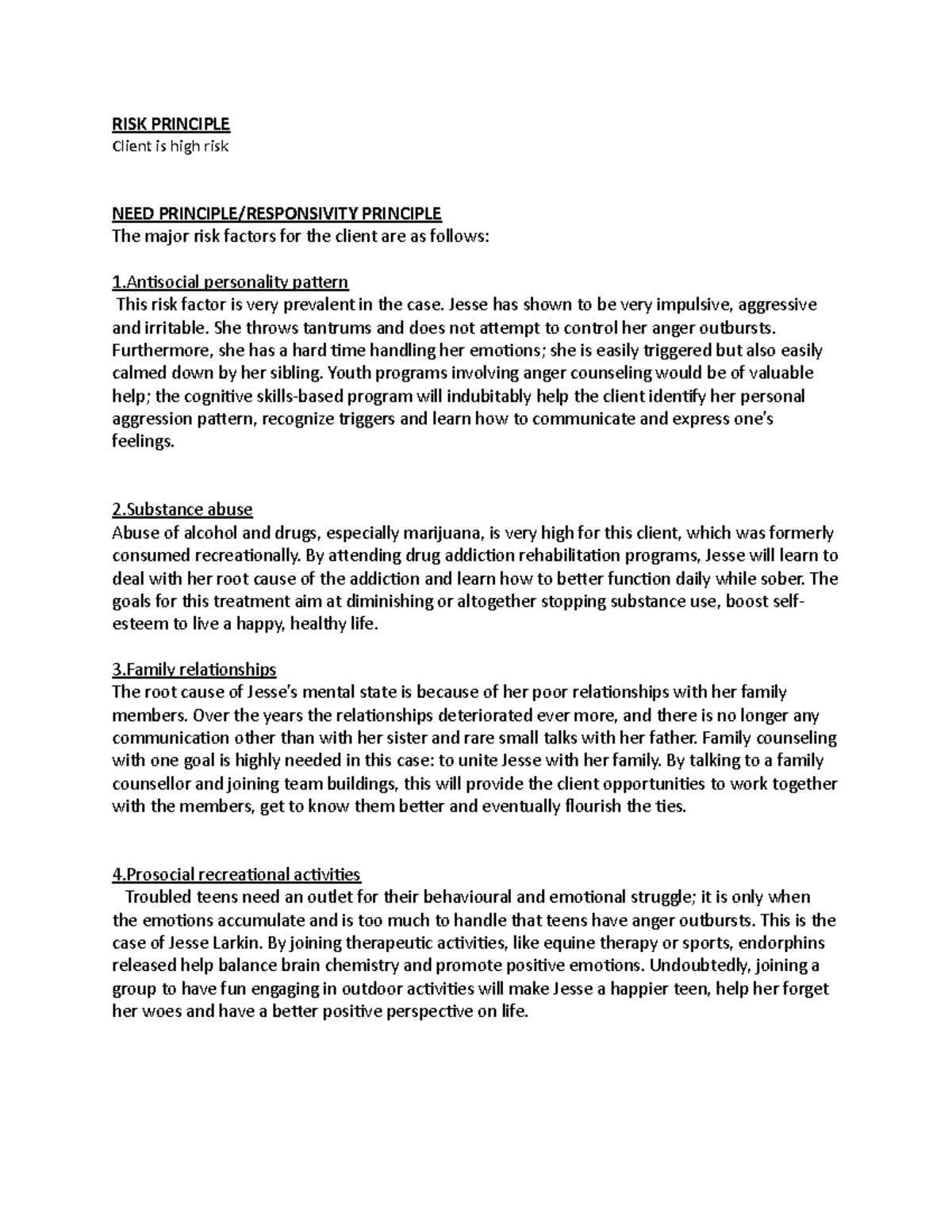 Assignment#7 - Grade: 10/10 - RISK PRINCIPLE Client is high risk NEED ...