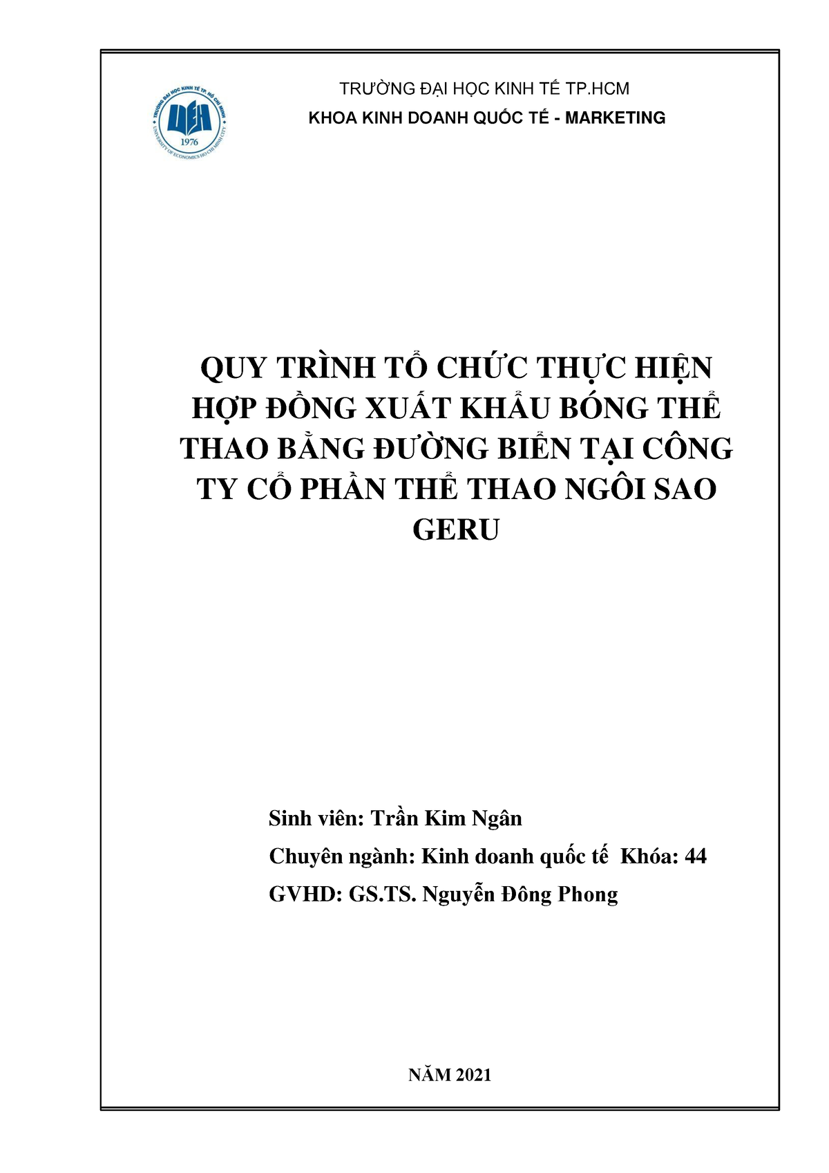 Hkdn 31181022315 Quy TrÌnh TỔ ChỨc ThỰc HiỆn HỢp ĐỒng XuẤt KhẨu BÓng ThỂ Thao BẰng ĐƯỜng BiỂn 8154