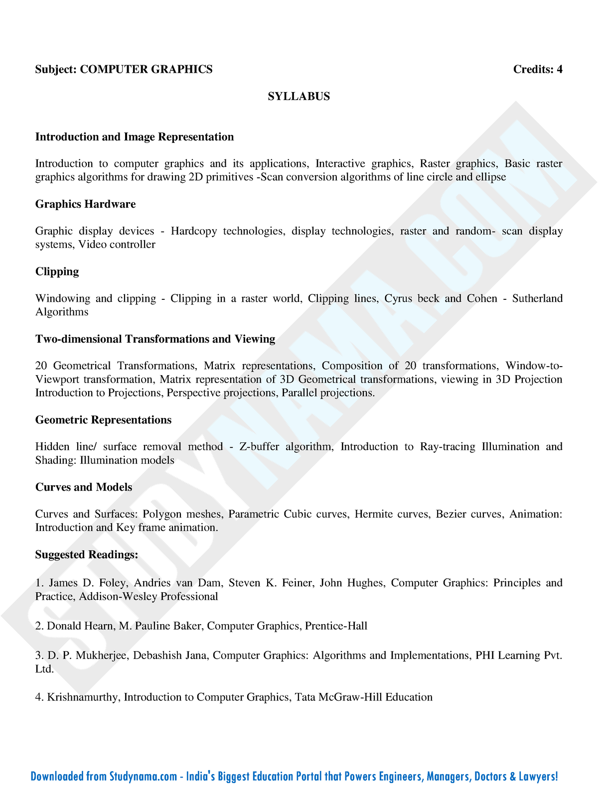 Computer Graphics - Notes - Subject: COMPUTER GRAPHICS Credits: 4 ...