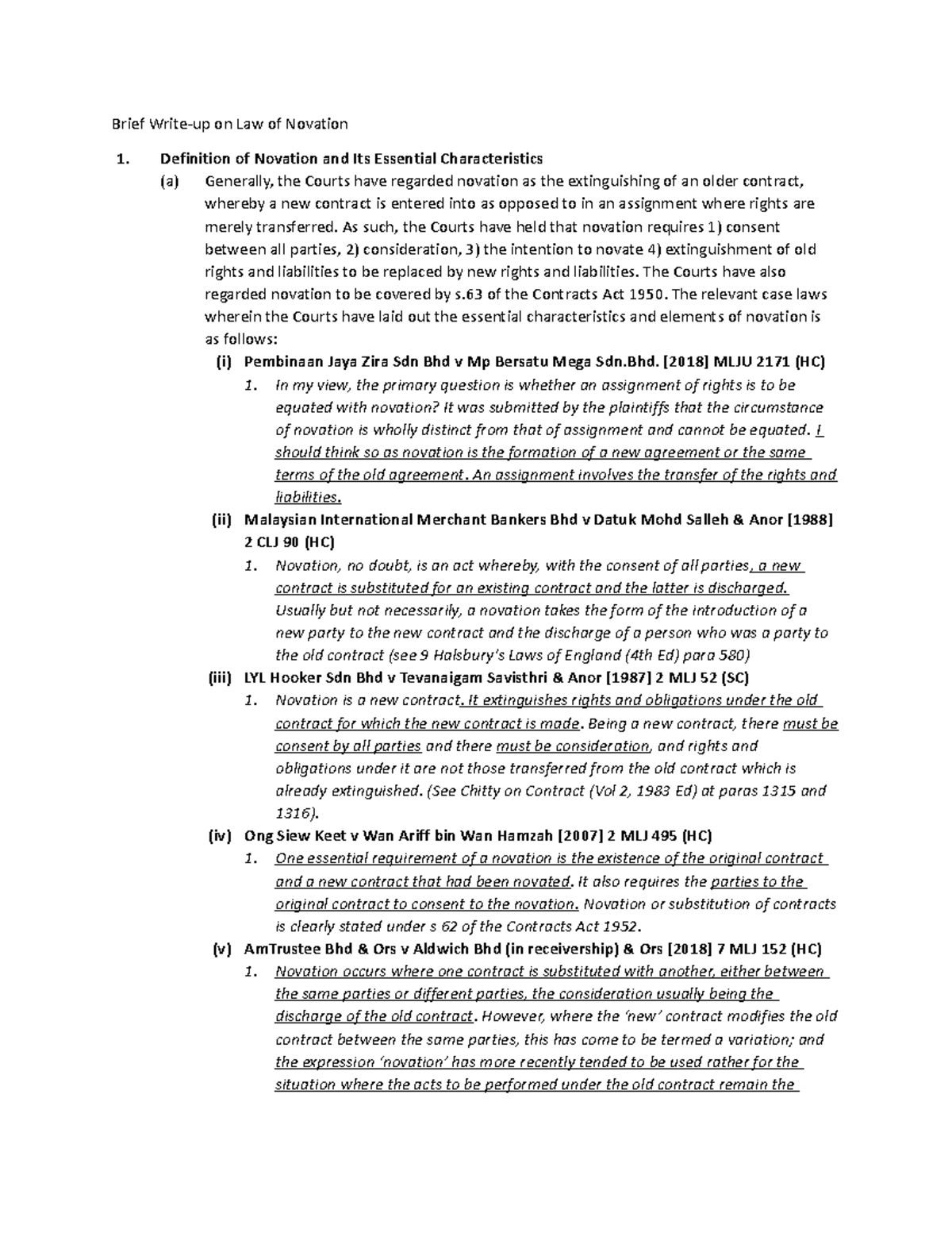 Brief Writeup on Law of Novation Brief Writeup on Law of Novation