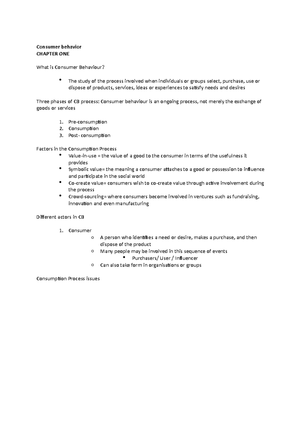 Consumer behavior chapter one - Consumer behavior CHAPTER ONE What is ...