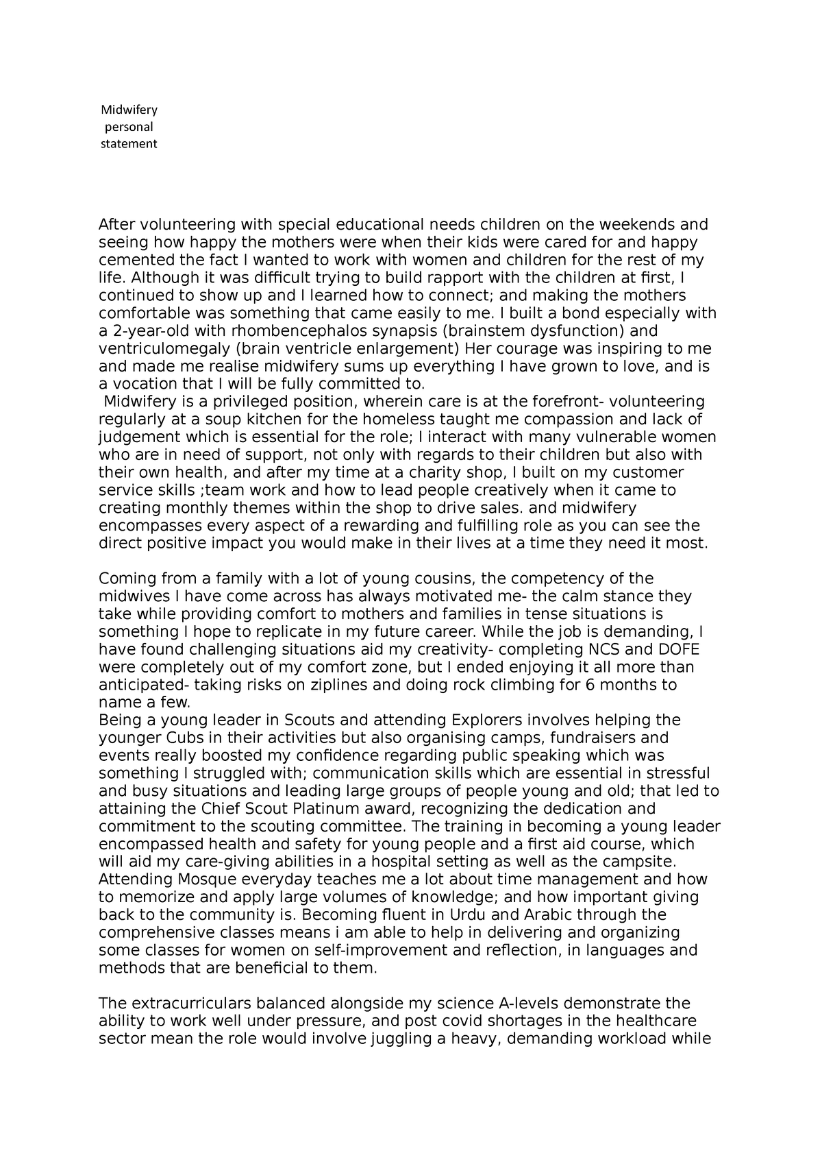 ucas personal statement midwifery
