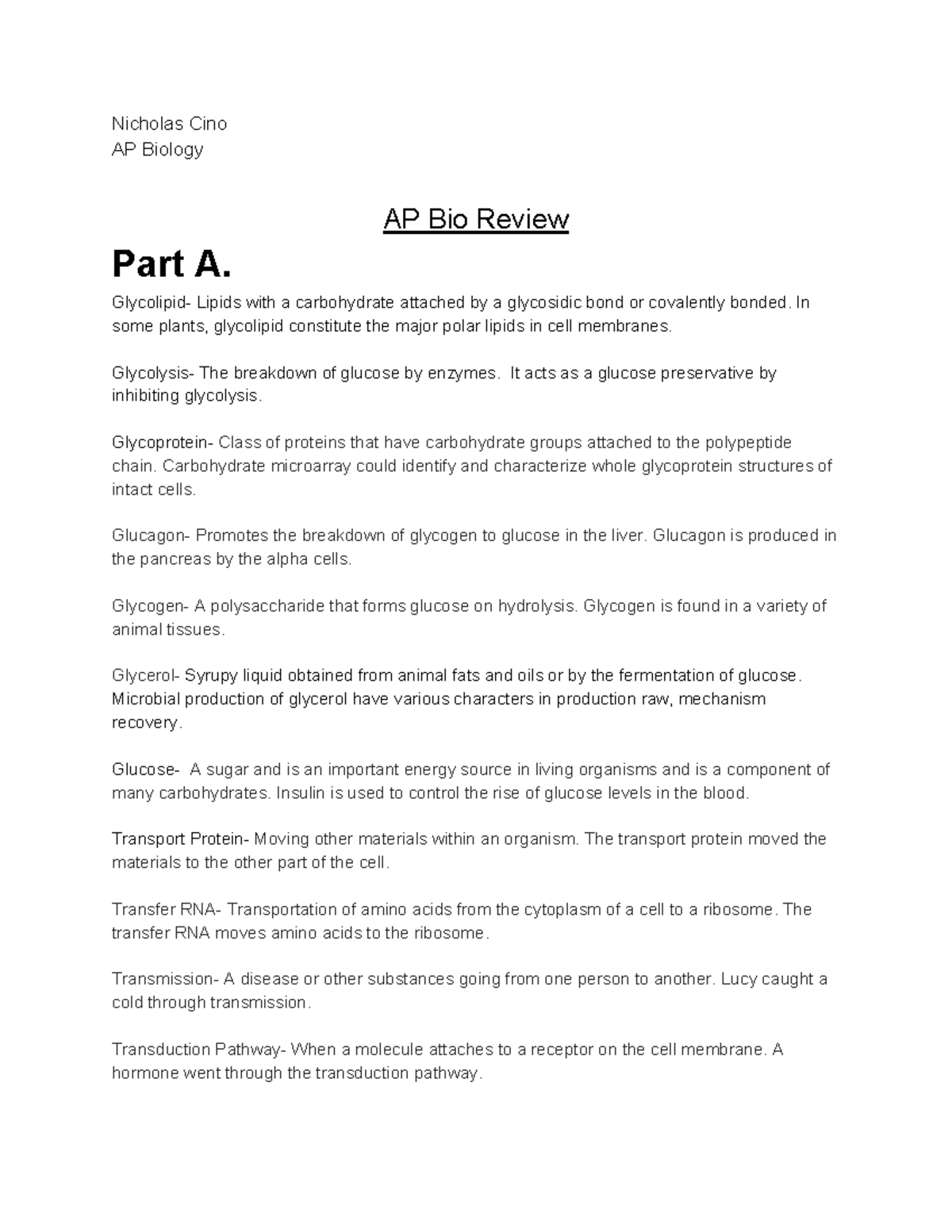 AP Bio Review Bio lab practice Nicholas Cino AP Biology AP Bio