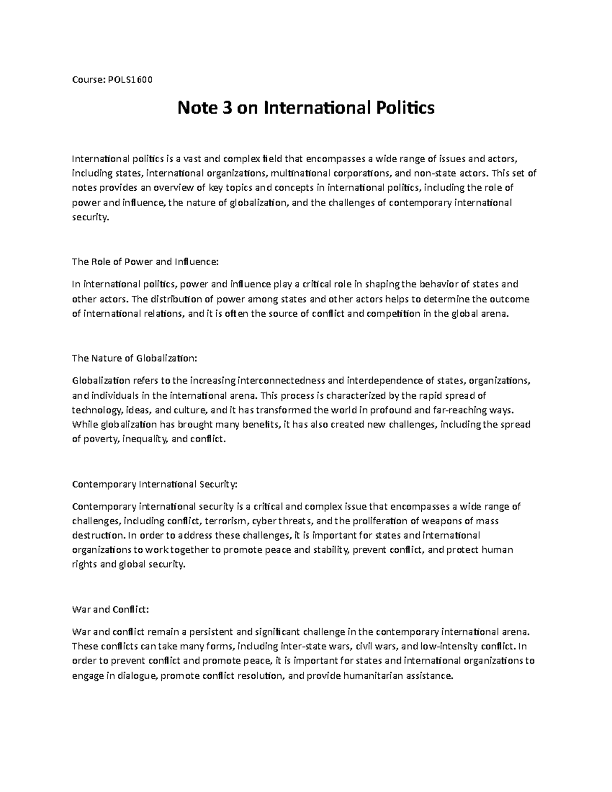 Cybersecurity and Other Internatinal Politics - Course: POLS Note 3 on ...