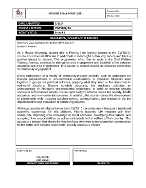 Cos AB-CWTS102-A4-E2 - CWTS Essay - STUDENT ESSAY FORM (StEF) Document ...