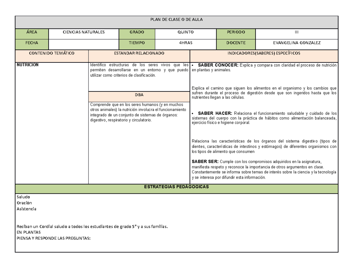 Plan De Clase Para Primer Grado Ciencias Naturales Variaciones Clase ...