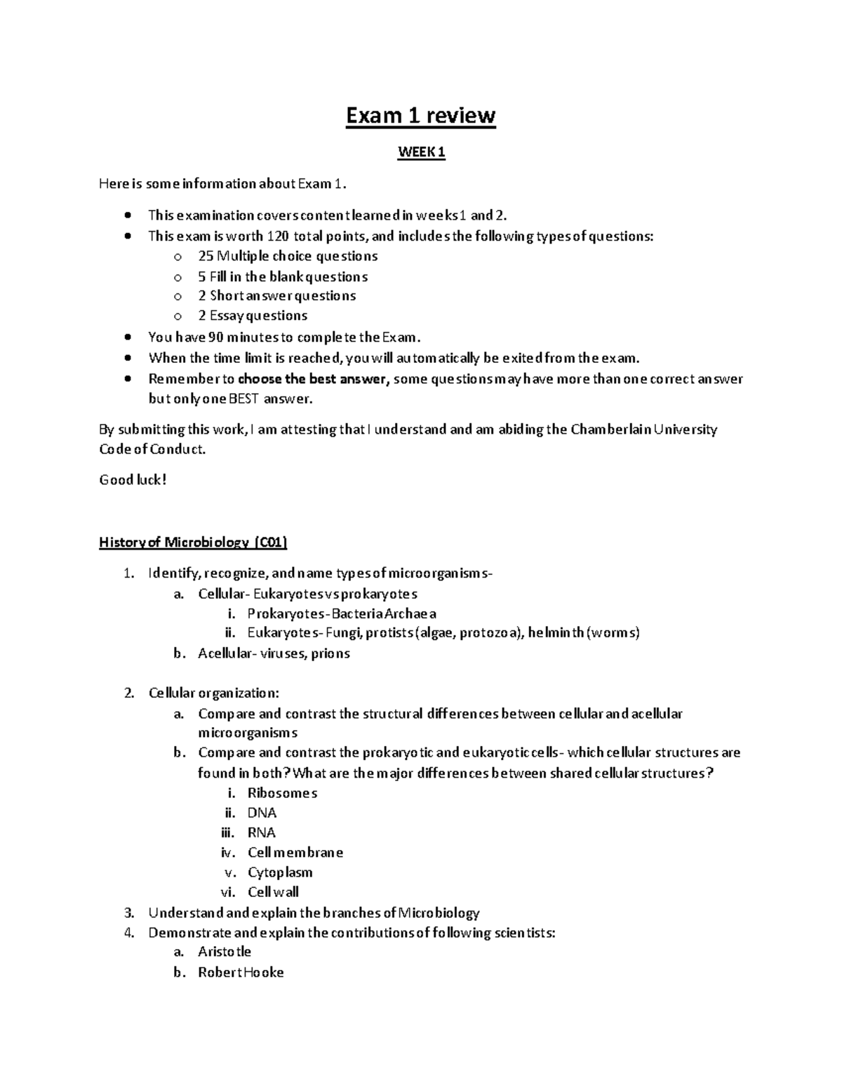 Exam 1 review topics - Exam 1 review WEEK 1 Here is some information ...
