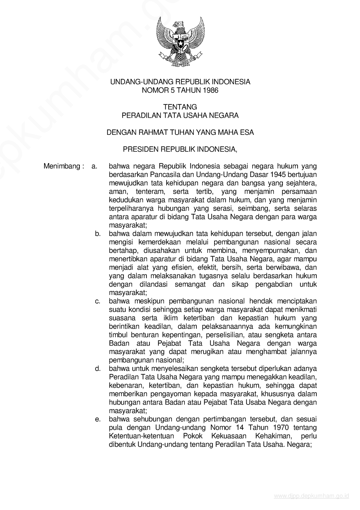 UU Nomor 5 Tahun 1986 - Not - UNDANG-UNDANG REPUBLIK INDONESIA NOMOR 5 ...