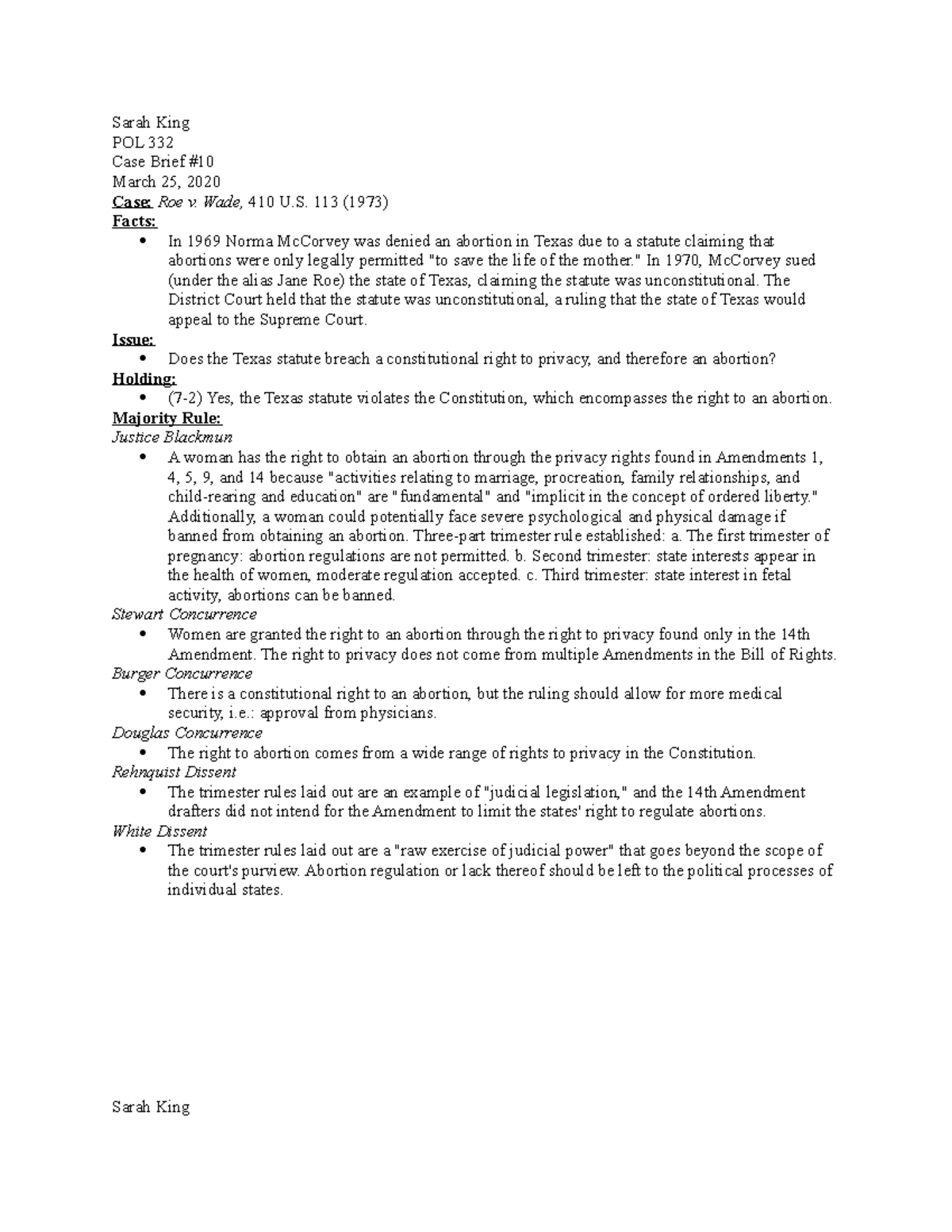 Briefs 10 and 11 notes Sarah King POL 332 Case Brief March 25