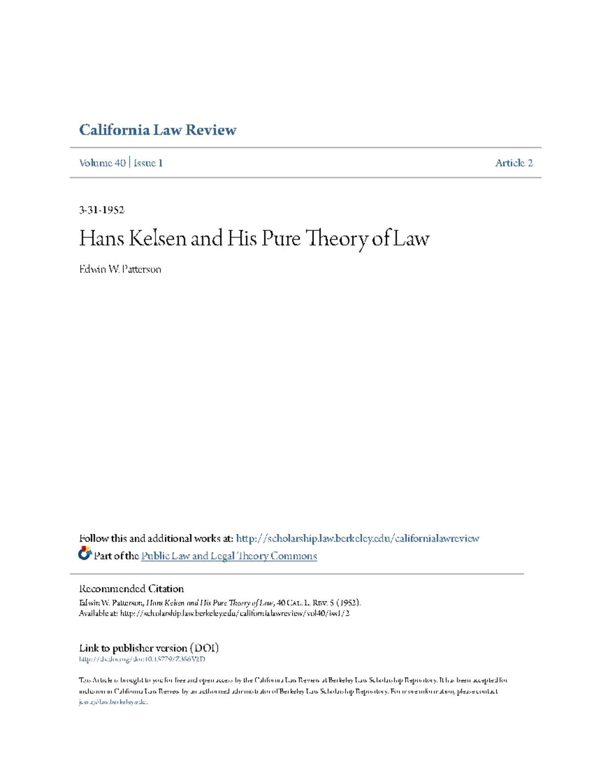 Hans Kelsen And His Pure Theory Of Law - California Law Review Volume ...