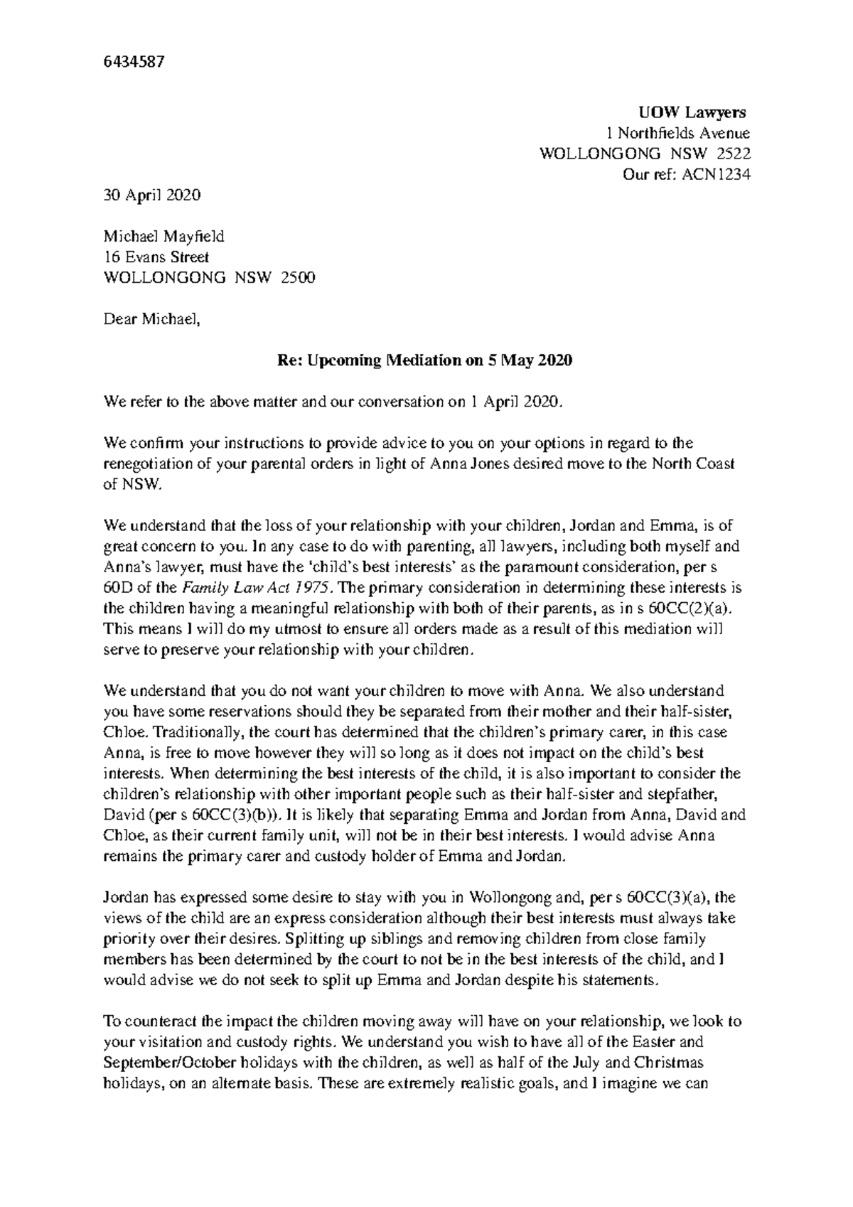 ASL Mediation File UOW Lawyers 1 Northfields Avenue WOLLONGONG NSW