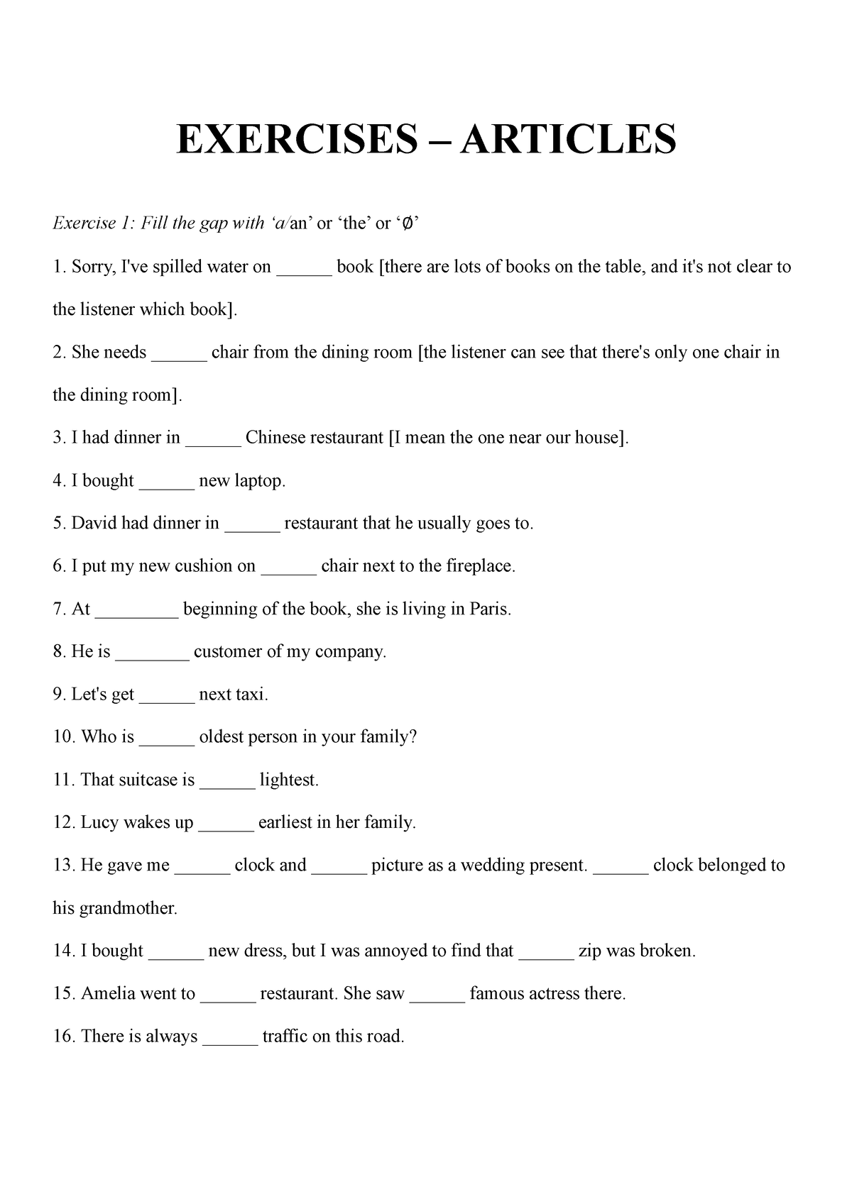 Exercises - Articles - grammar c1 - EXERCISES – ARTICLES Exercise 1 ...