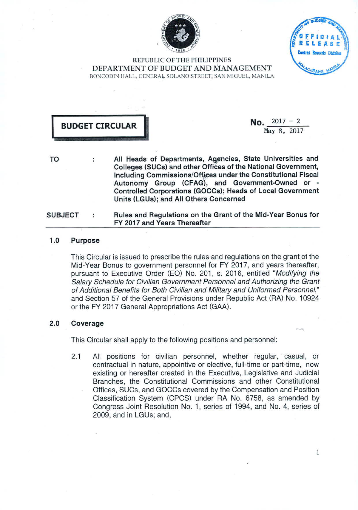 Budget Circular NO. 2017-2 - REPUBLIC OF THE PHILIPPINES DEPARTMENT OF ...