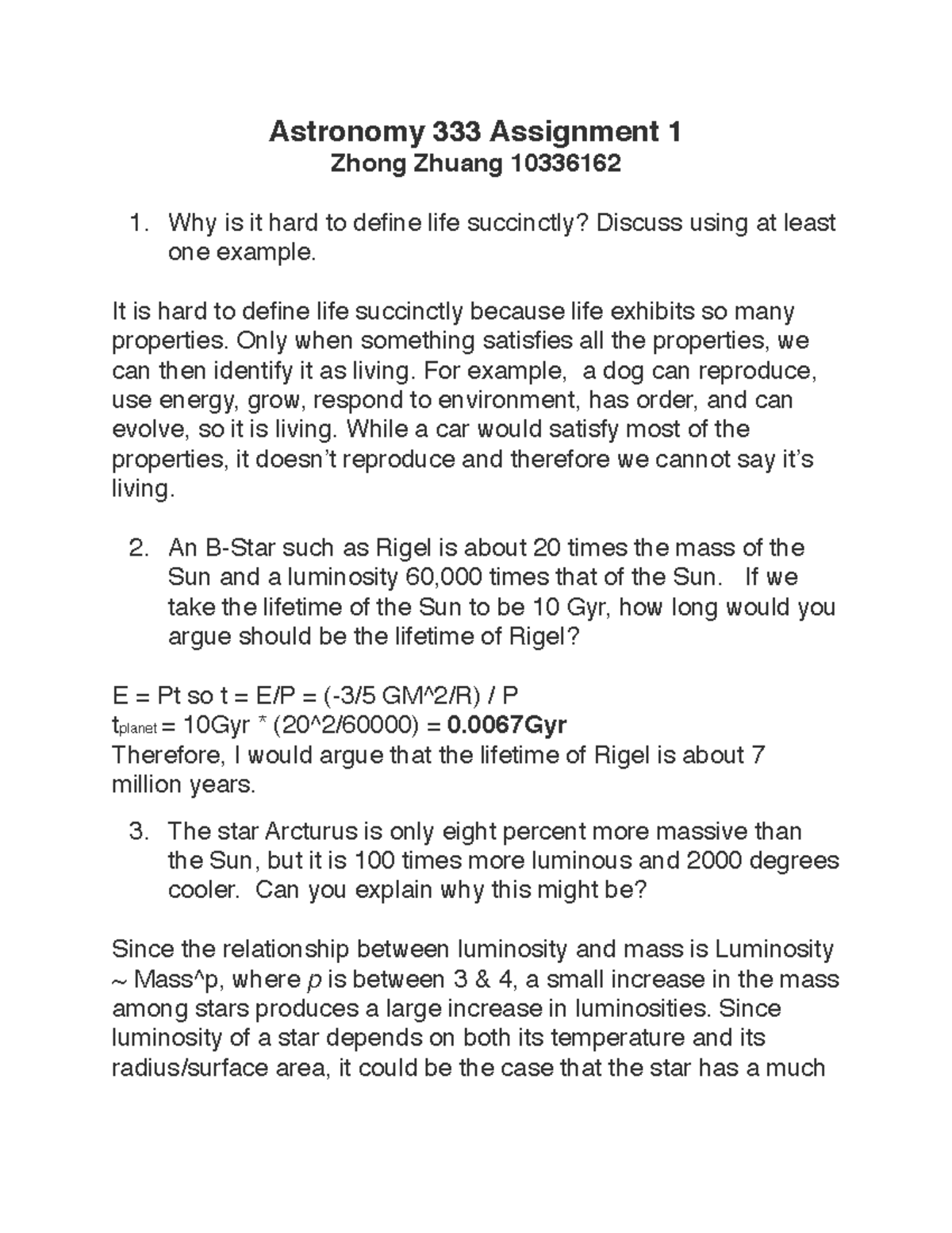 Hw1 - homework1 Ubc astr333 - Astronomy 333 Assignment 1 Zhong Zhuang ...